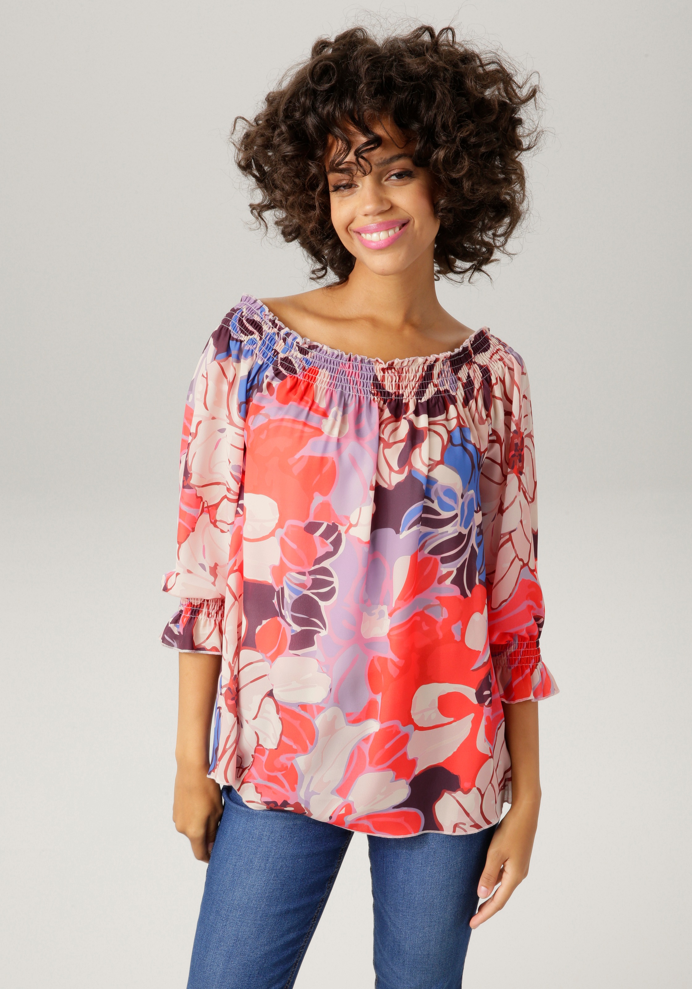 Aniston CASUAL Schlupfbluse mit farbenfrohem graphischem Blumendruck