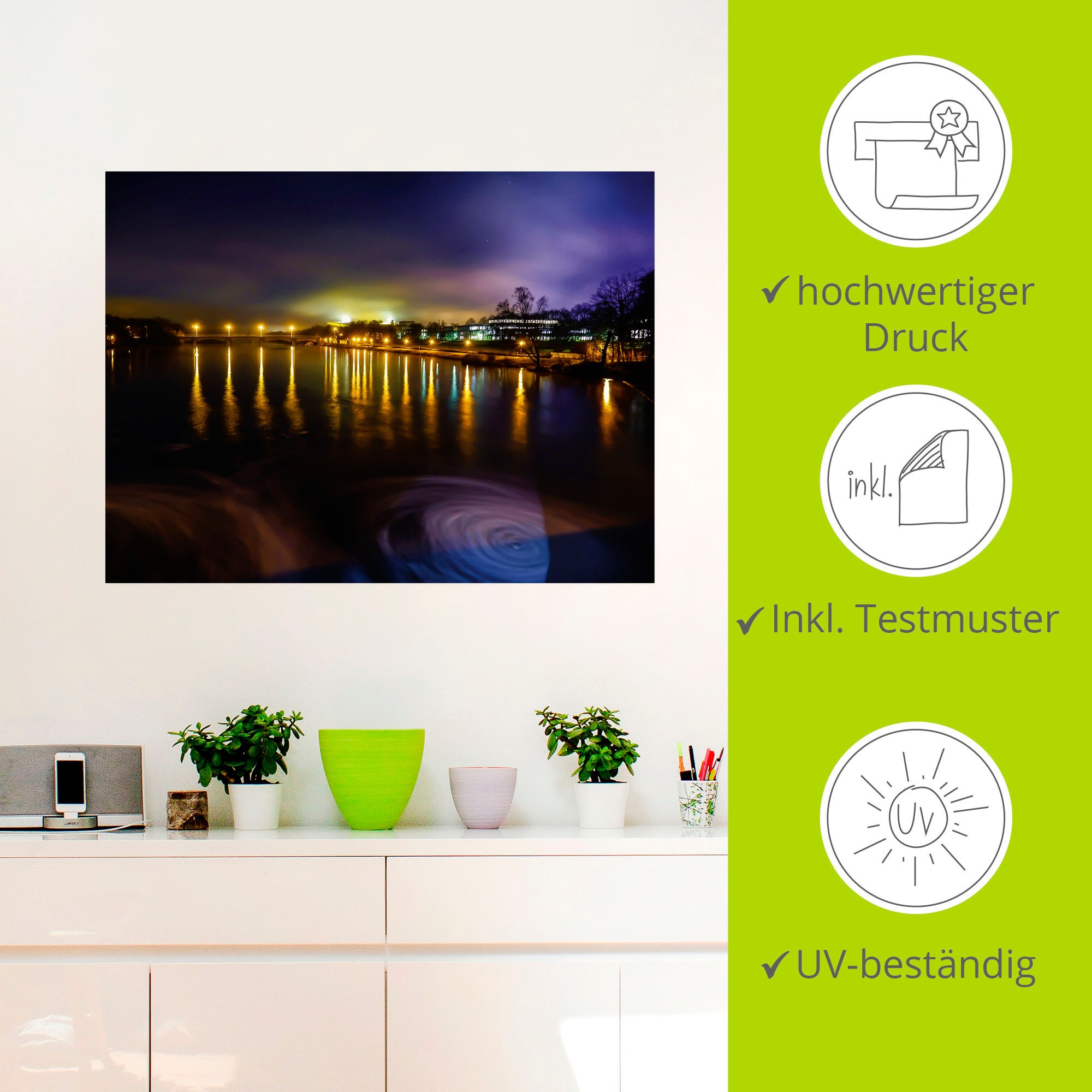 Artland Wandbild »Wehr Leipzig mit Spiegelung«, Gewässer, (1 St.), als Alubild, Leinwandbild, Wandaufkleber oder Poster in versch. Größen
