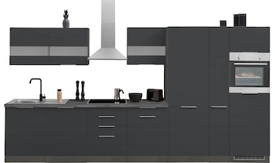 Küche »KS-Luhe«, 390 cm breit, wahlweise mit oder ohne E-Geräten, gefräste MDF-Fronten