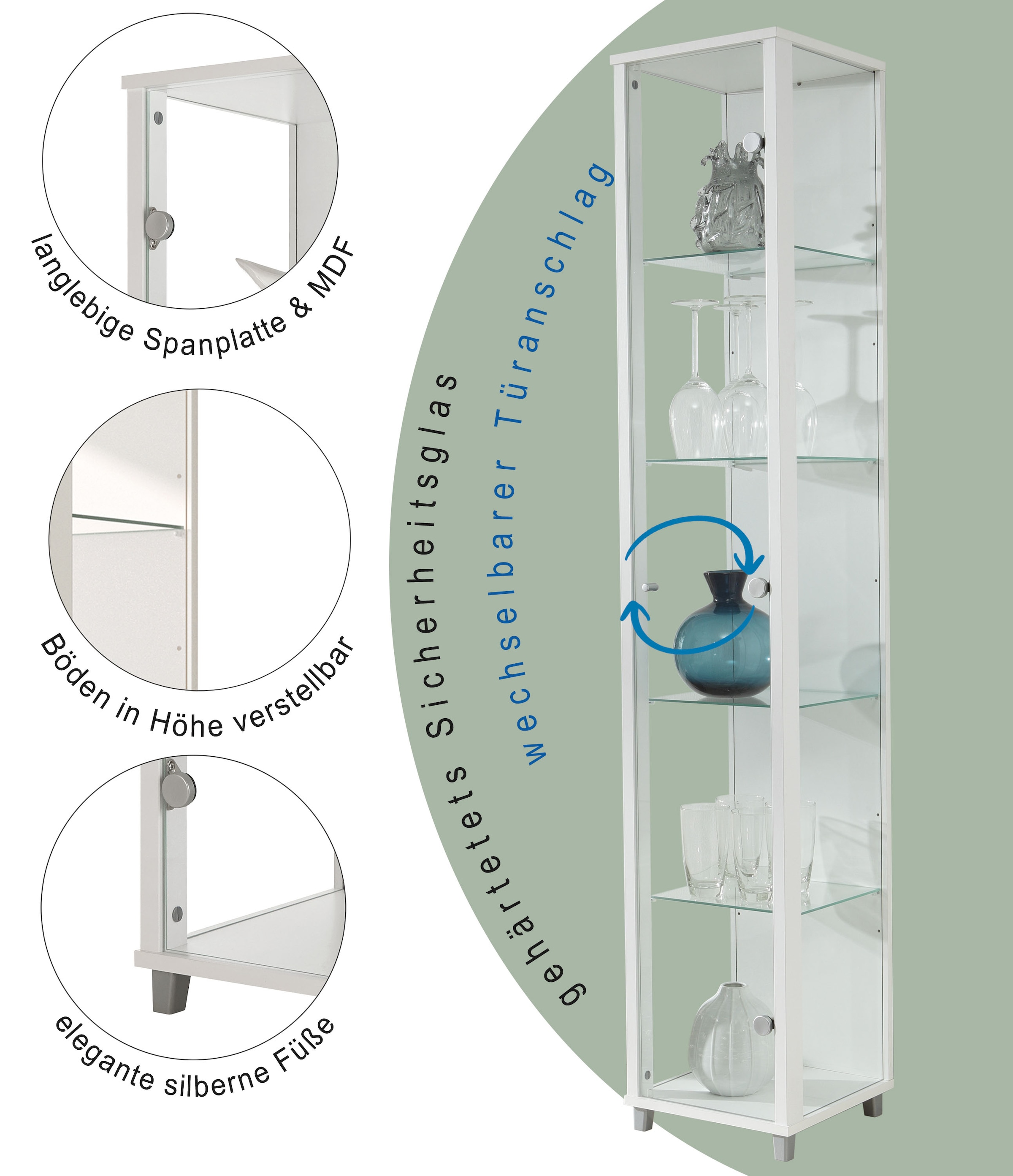 fif möbel Vitrine »OPTIMA Höhe ca. 172 cm«, Standvitrine/Glasvitrine 1x Glastür,perfekt für Sammler,Sammlervitrine