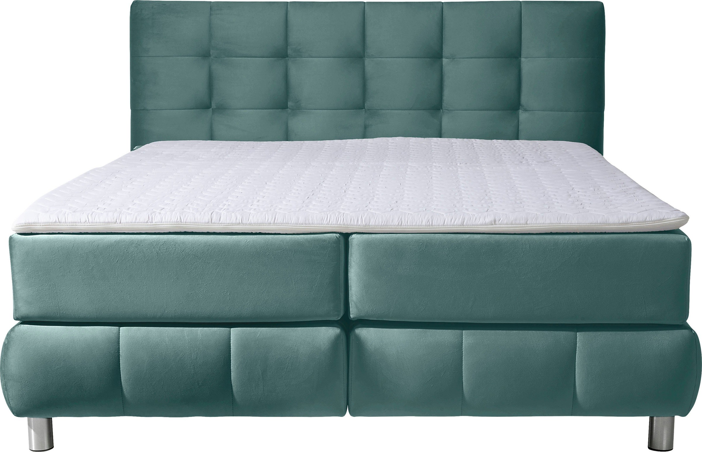 Boxspringbett HOME AFFAIRE "Salo XXL", grün (mint), B:214cm L:231cm, Komplettbetten, Boxspringbett, in Samtoptik oder Struktur, 6 Breiten in Überlänge 220cm, 4 Härtegrade 3