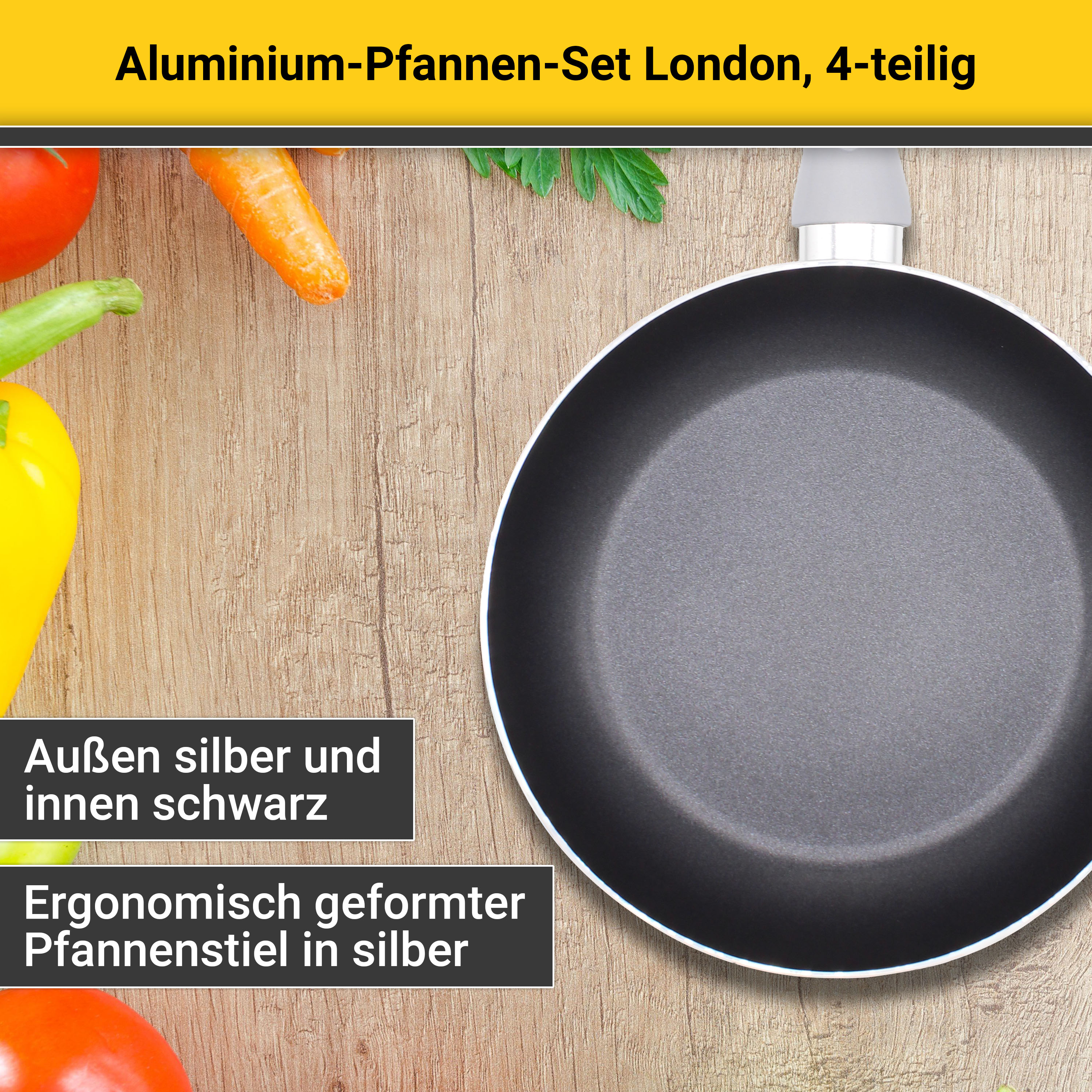 Thumbnail - Krüger Pfannen-Set "Aluminium Pfannenset London, 4 tlg." Aluminium Set, je 1 Bratpfanne Ø 20 /24 / 28 cm, 1 Pfannenwende...