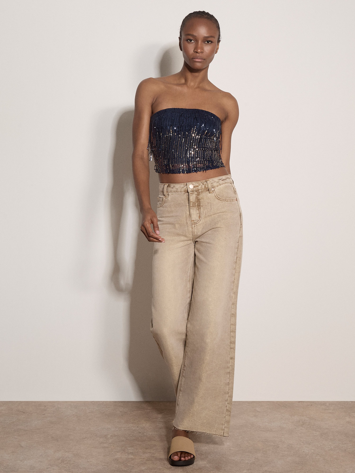 Apricot Crop-Top »Top« mit Fransen und Pailletten