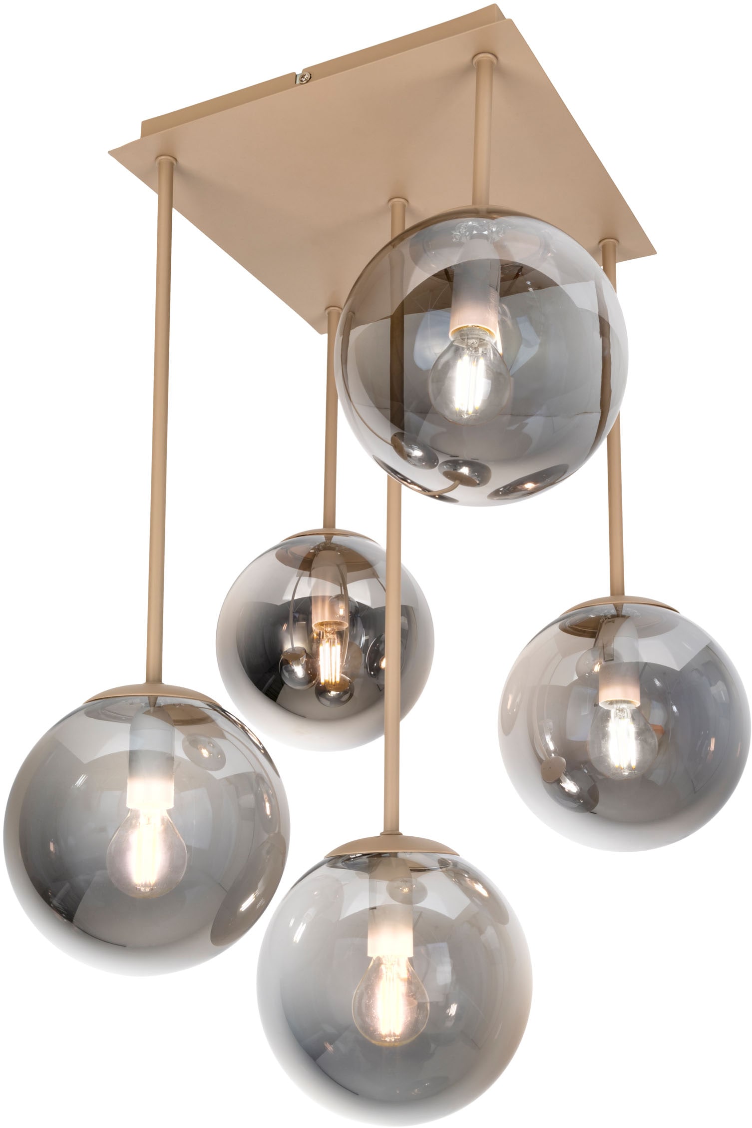 my home Pendelleuchte »Nymölla« E14 1 Stk. 5 Glaskugeln mit je 1x E14 exkl., Gestell eckig beige matt