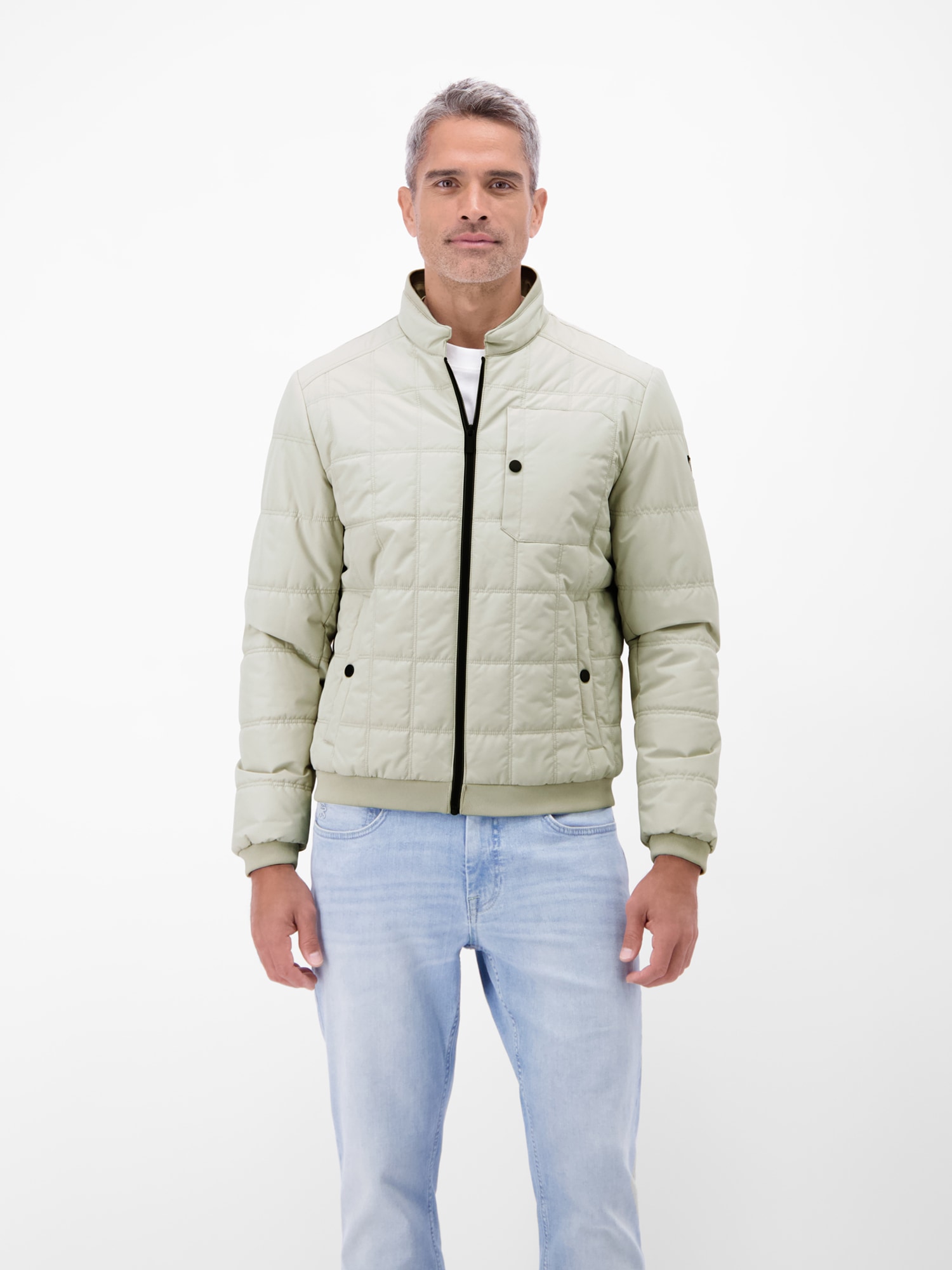 Outdoorjacke LERROS "Blousonjacke in Stepp-Optik", Herren, Gr. M, stone, 100% Polyester, Jacken Outdoorjacke