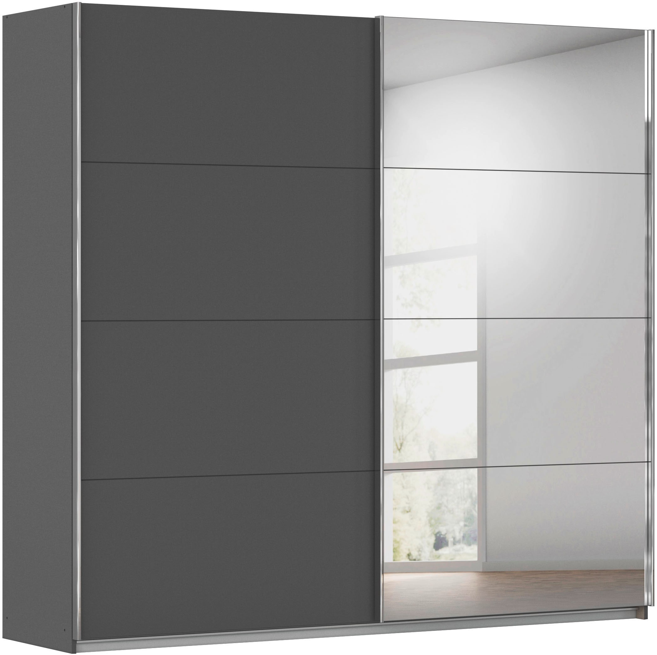 rauch Schwebetürenschrank "Kleiderschrank Schrank Ankleide Garderobe Schlafzimmerschrank MOITA" Breiten: 181/226/271 cm, Höhe 210 cm, mit Spiegel und Metallgriffleisten in Alu MADE IN GERMANY