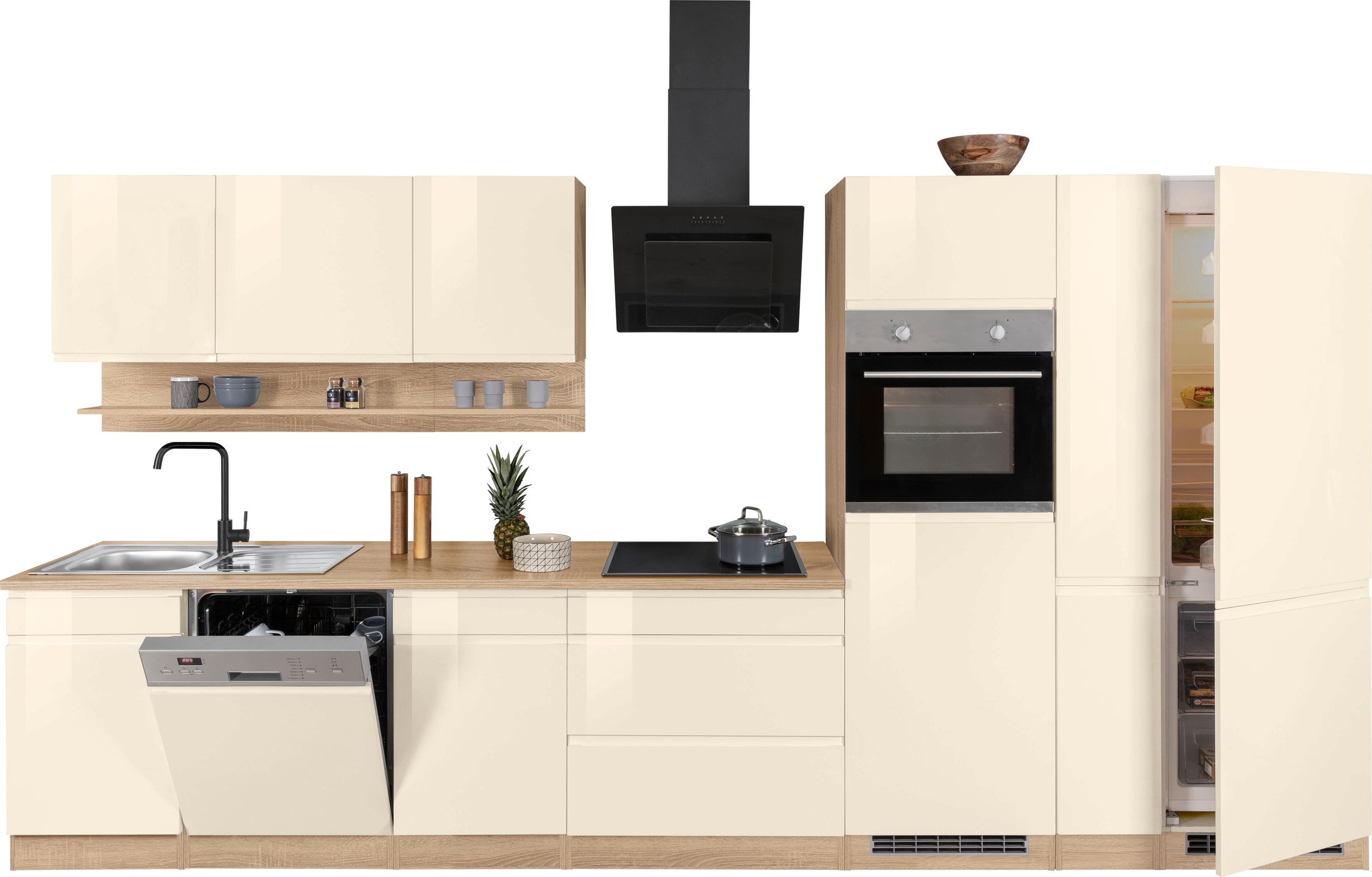 HELD MÖBEL Küchenzeile »Virginia«, Breite 390 cm, mit Glaskeramik-oder Induktionskochfeld
