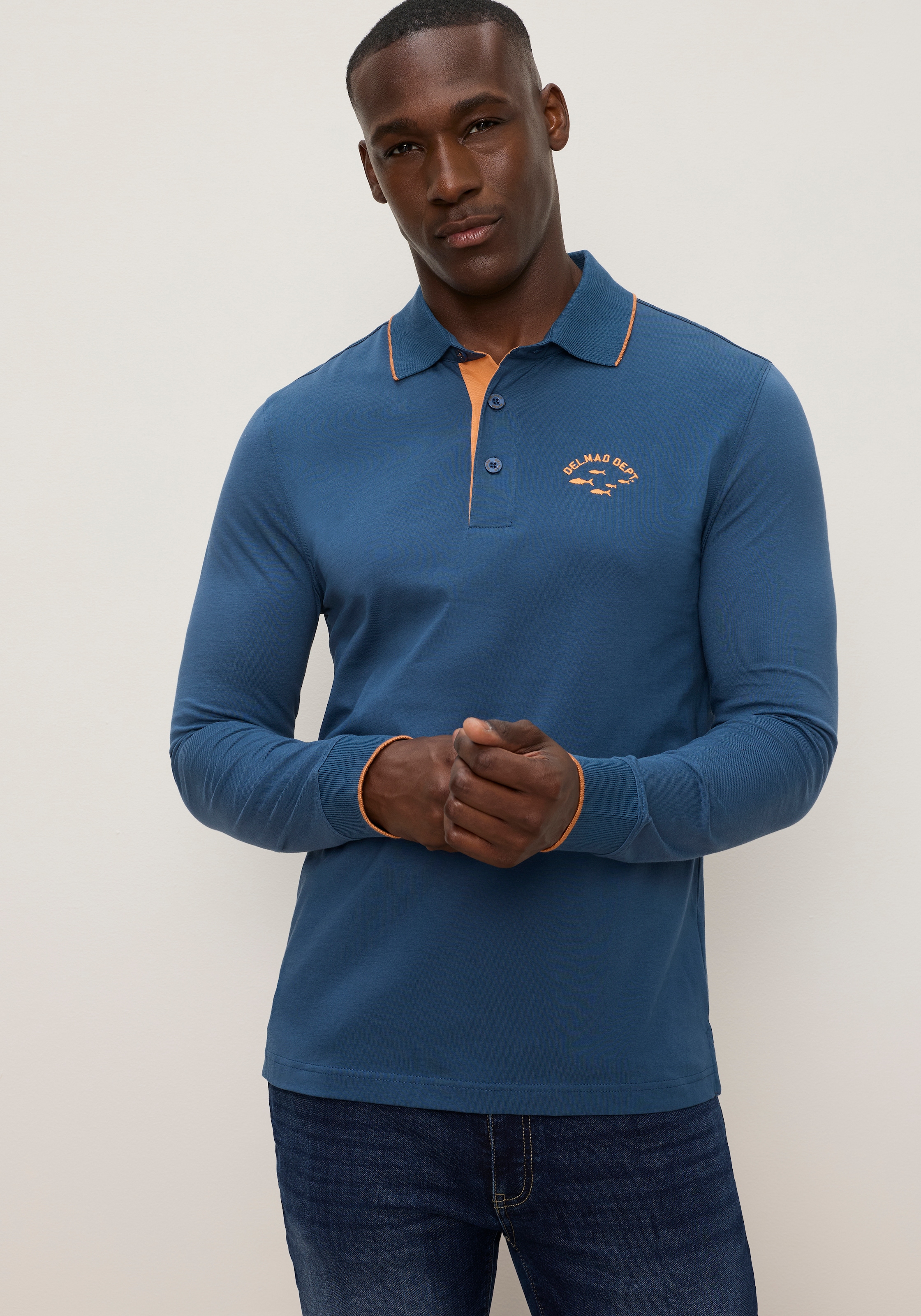 DELMAO Poloshirt Normal geschnittene Passform, mit Langarm
