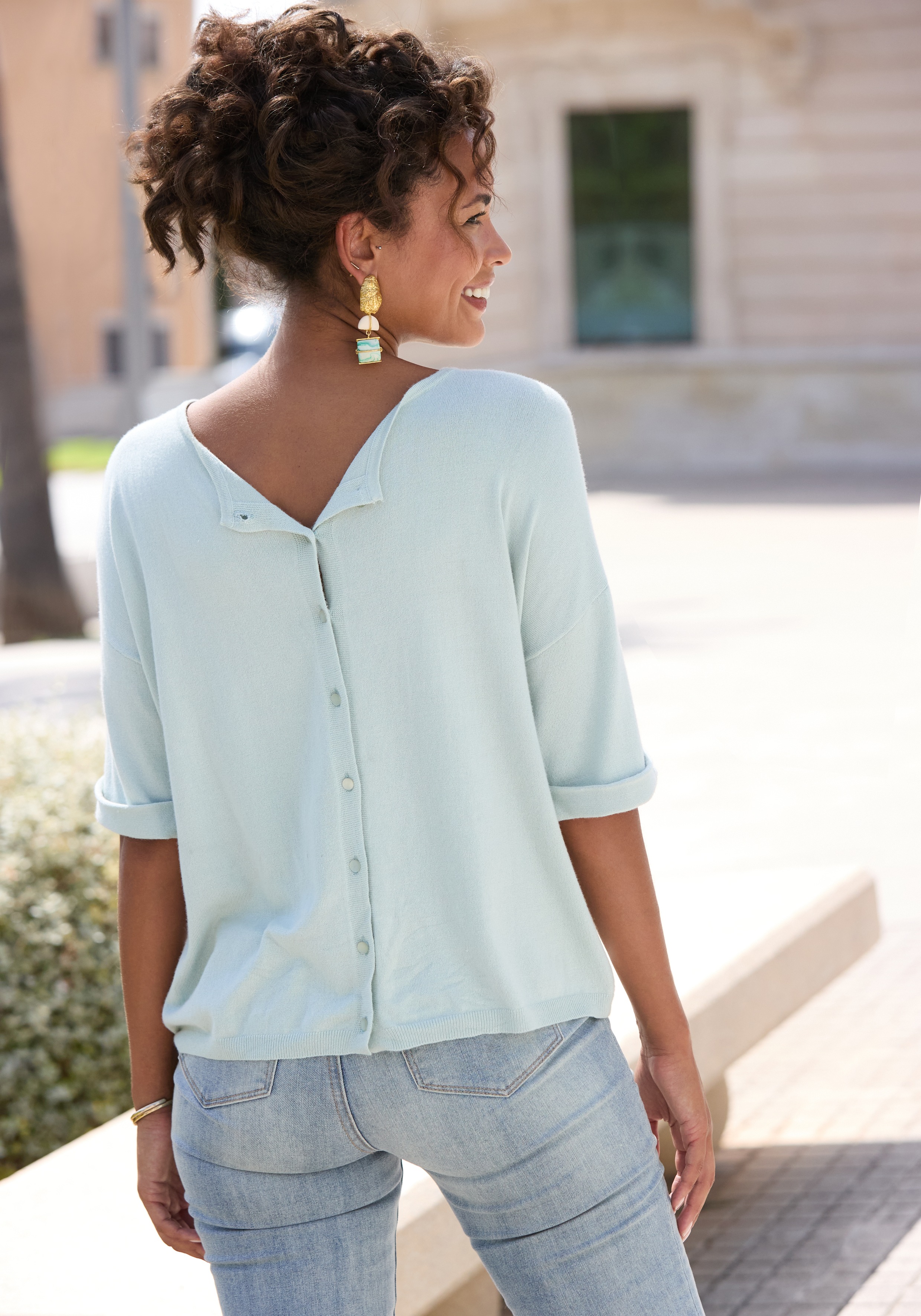 Thumbnail - Vivance Kurzarmpullover mit Knopfleiste, beidseitig tragbar, 3/4-Pullover, Feinstrickqualität