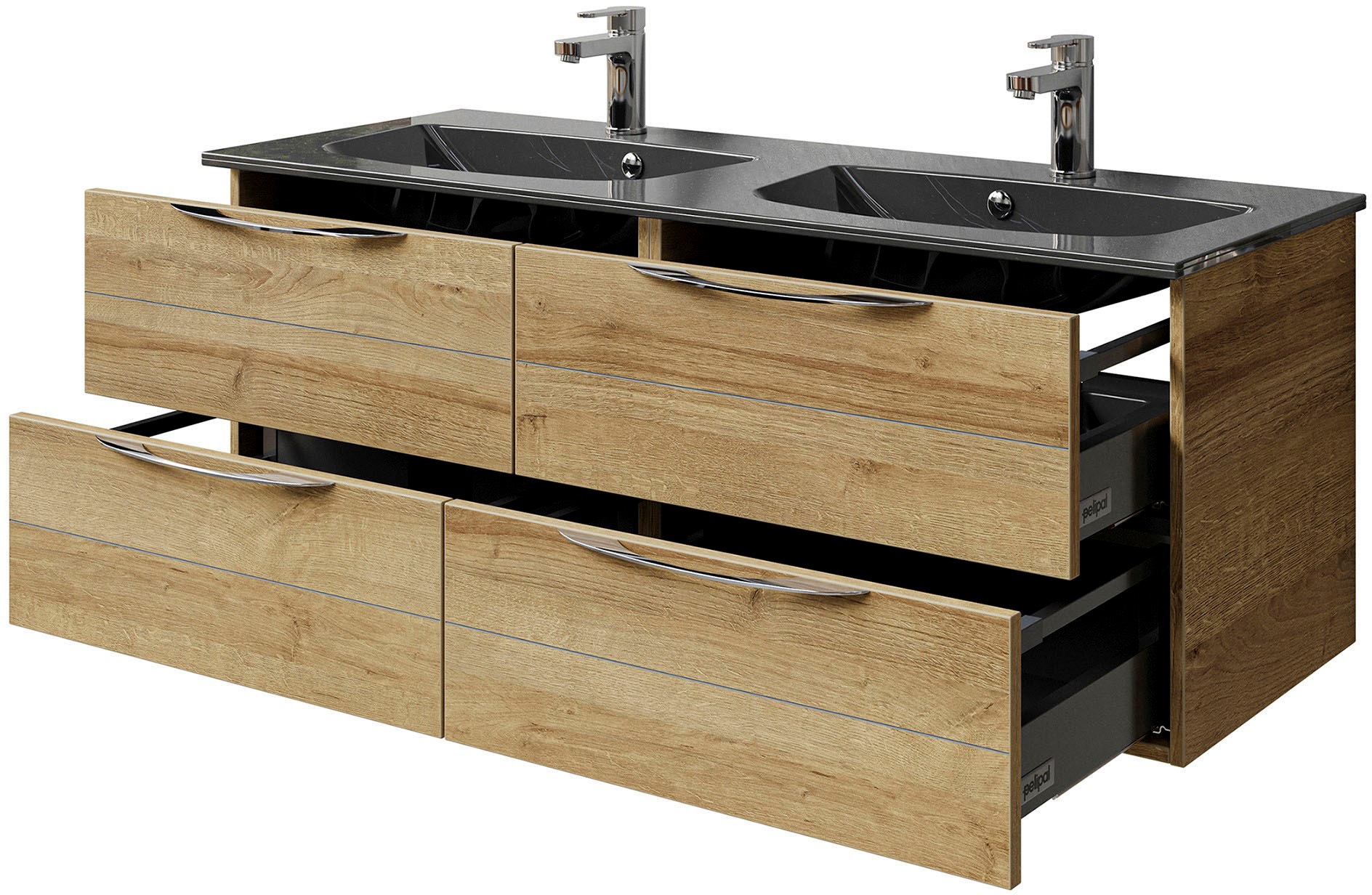 Saphir Badmöbel-Set »Serie 6025 2-teilig Mineralmarmor-Waschtisch mit LED-Spiegelschrank«, (2 St.), Waschplatz 132cm breit, 4 Schubladen, 2 Spiegel-Türen, inkl Türdämpfer