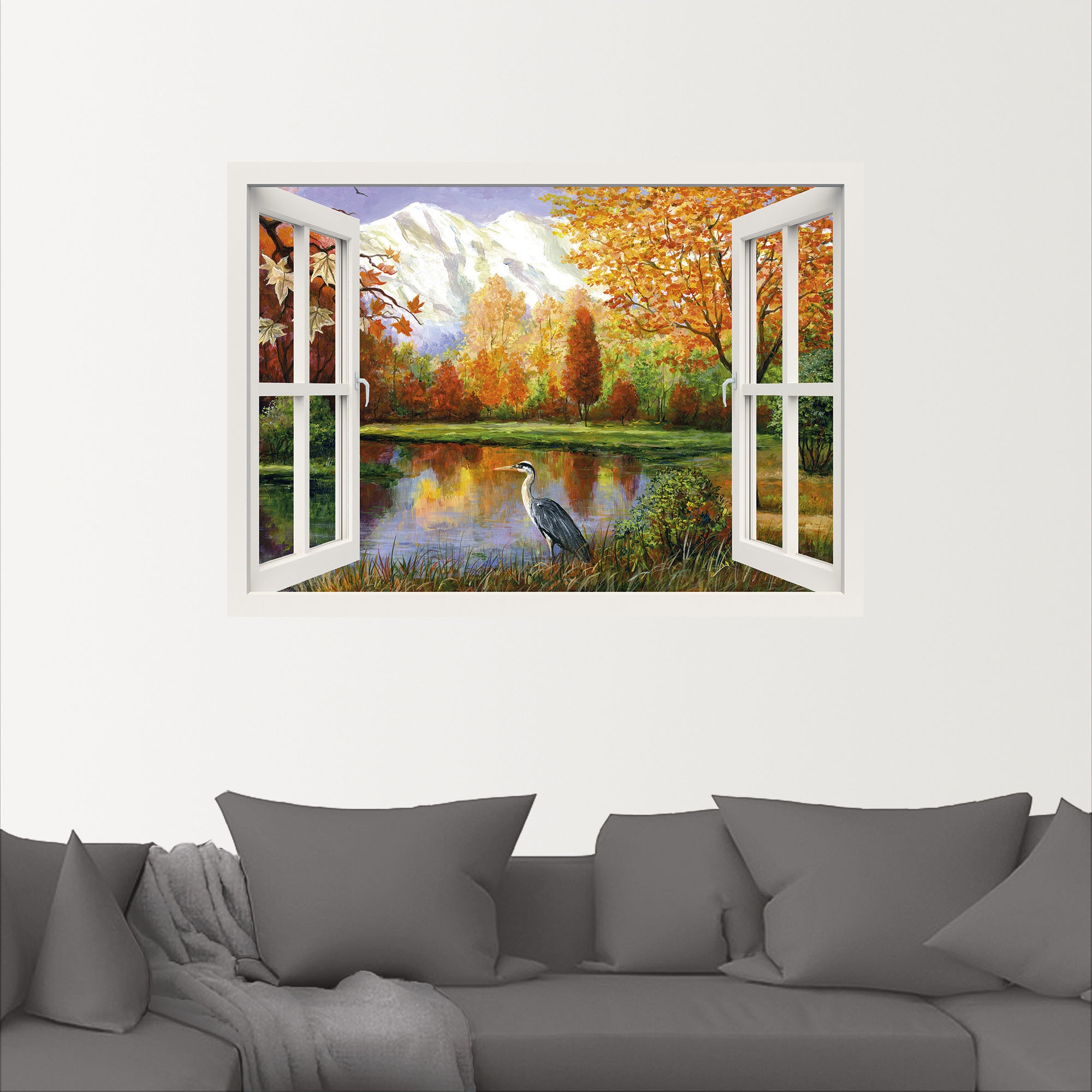 Artland Wandbild »Herbst am See«, Fensterblick, (1 St.), als Leinwandbild, Wandaufkleber in verschied. Größen