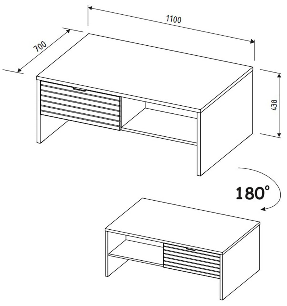 Innostyle Couchtisch »INA Couchtisch, 110 x 44 x 65 cm (B/H/T)«, (1 St.), 2 Schubladen, 2 offene Fächer