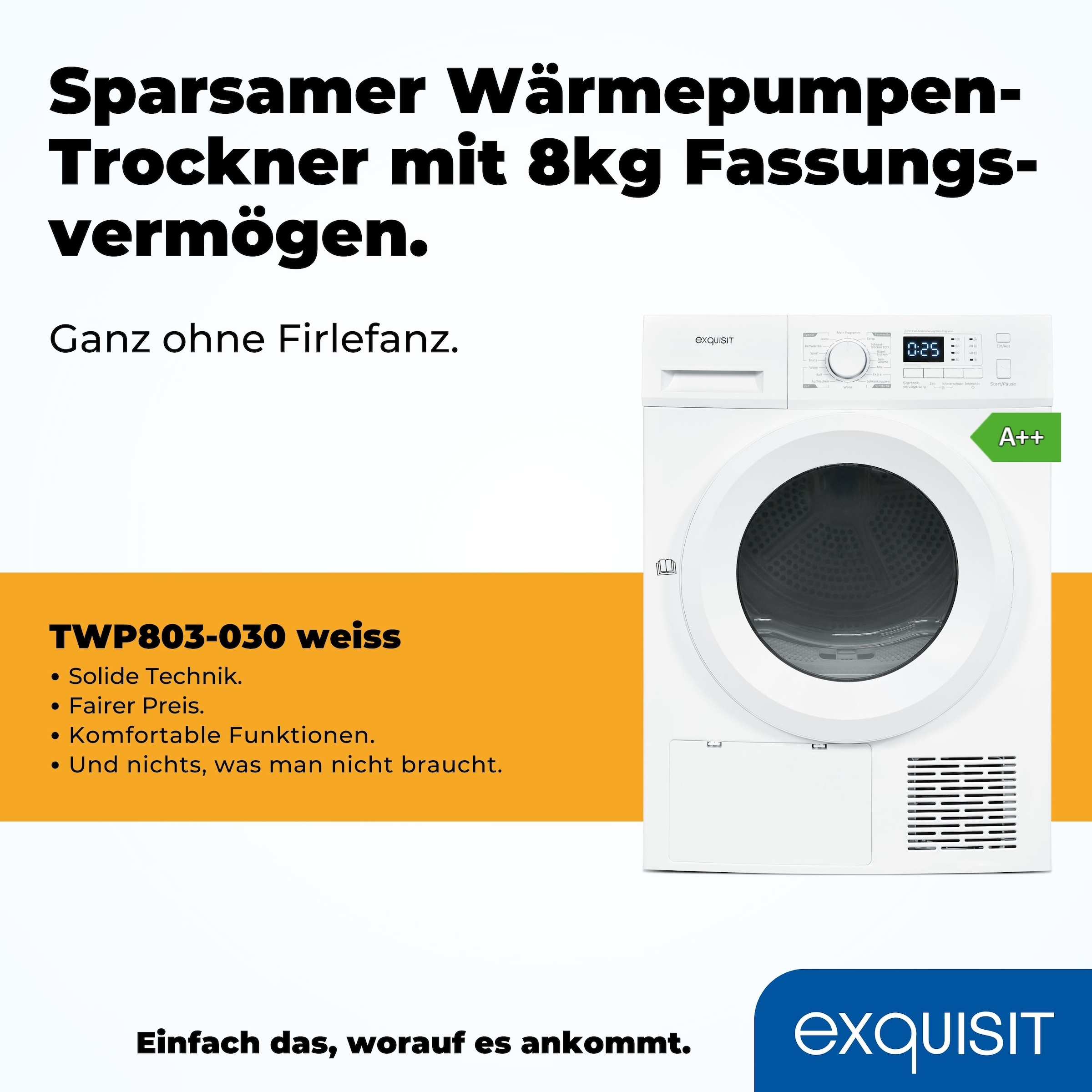 exquisit Wärmepumpentrockner »TWP1001-030D weiss«, 10 kg Füllmenge, 16 Programme, Startzeitvorwahl, Kindersicherung