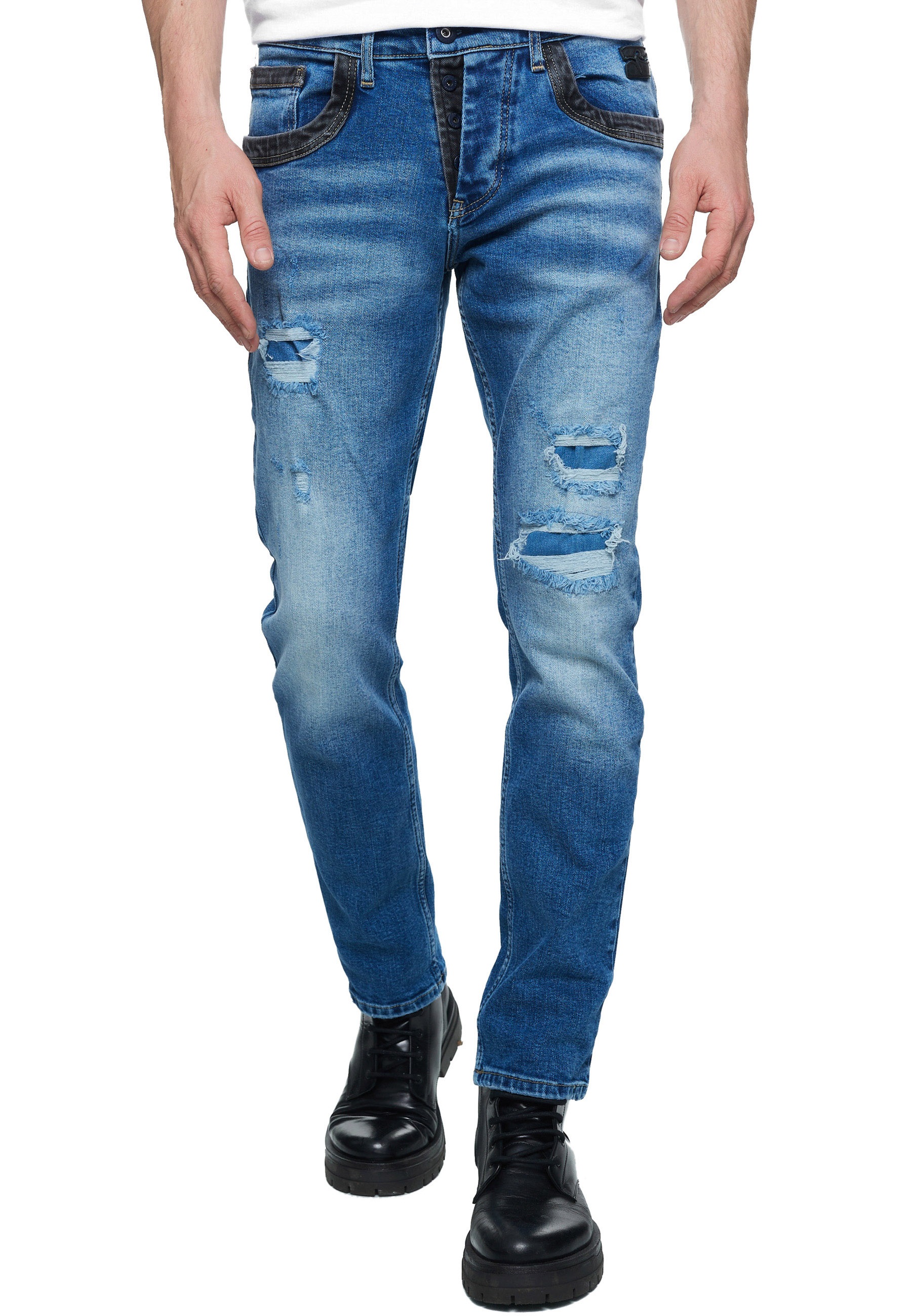 Rusty Neal Straight-Jeans "YOKOTE", mit farblich abgesetzten Details