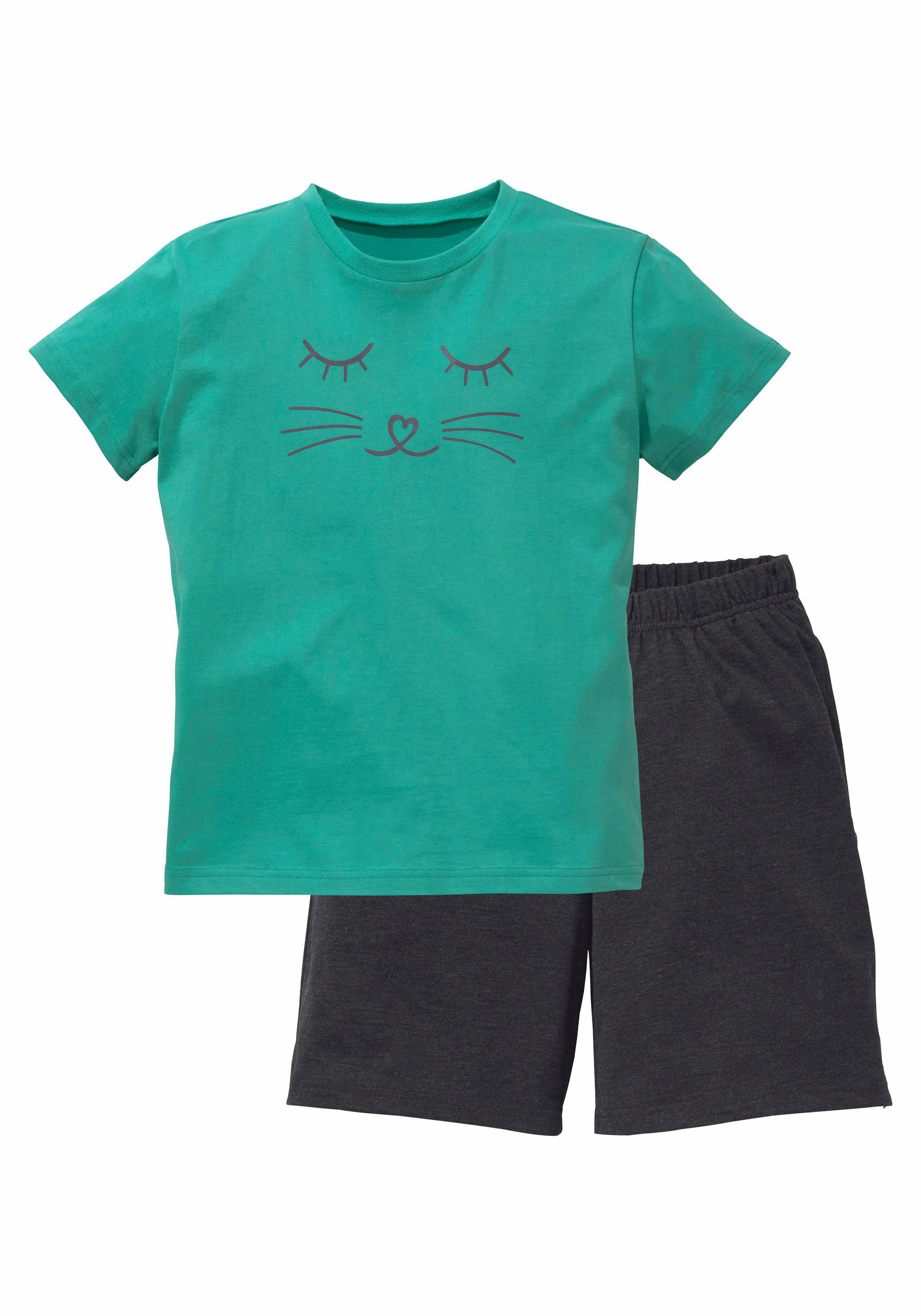 Vivance Pyjama 2 tlg. kurzer Schlafanzug, mit Katzendruck, aus Baumwolle