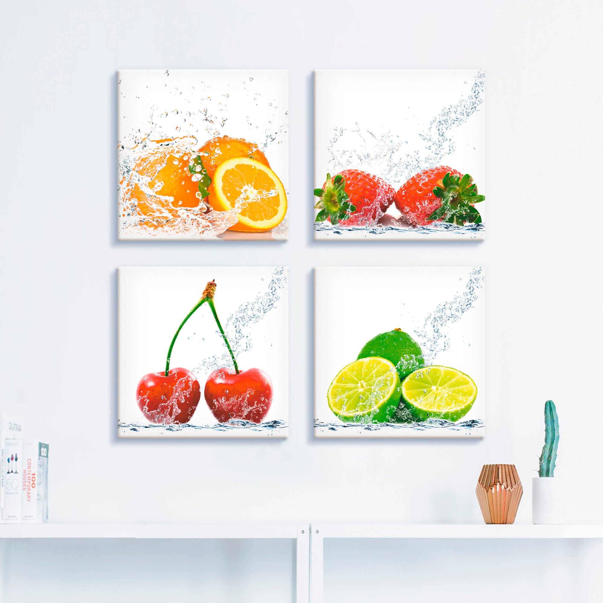 Artland Leinwandbild "Früchte mit Spritzwasser", Lebensmittel, (4 St.), 4er günstig online kaufen