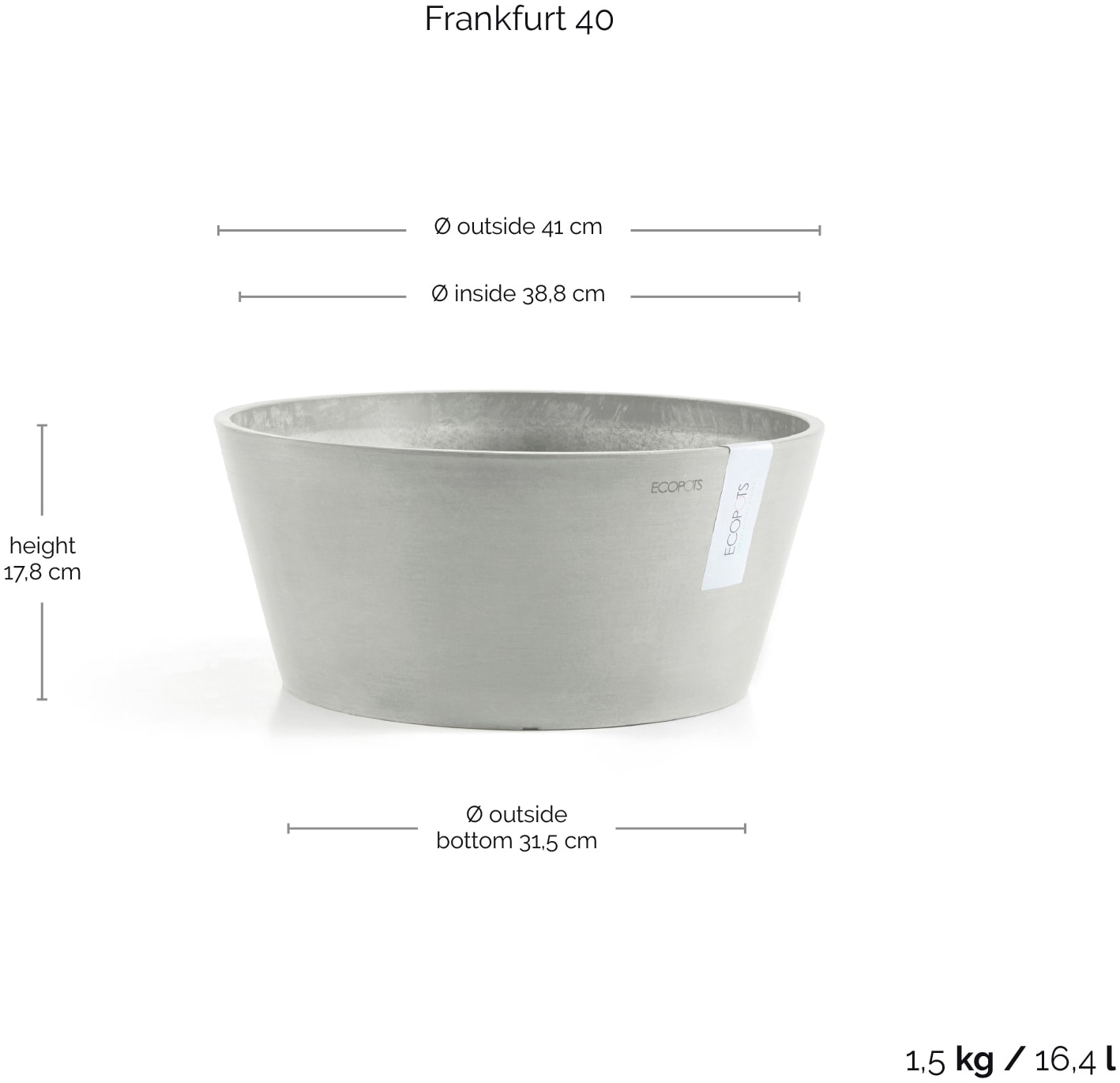 ECOPOTS Blumentopf »Frankfurt 40 Weißgrau«, für innen und außen: frostsicher, bruchsicher und lichtbeständig