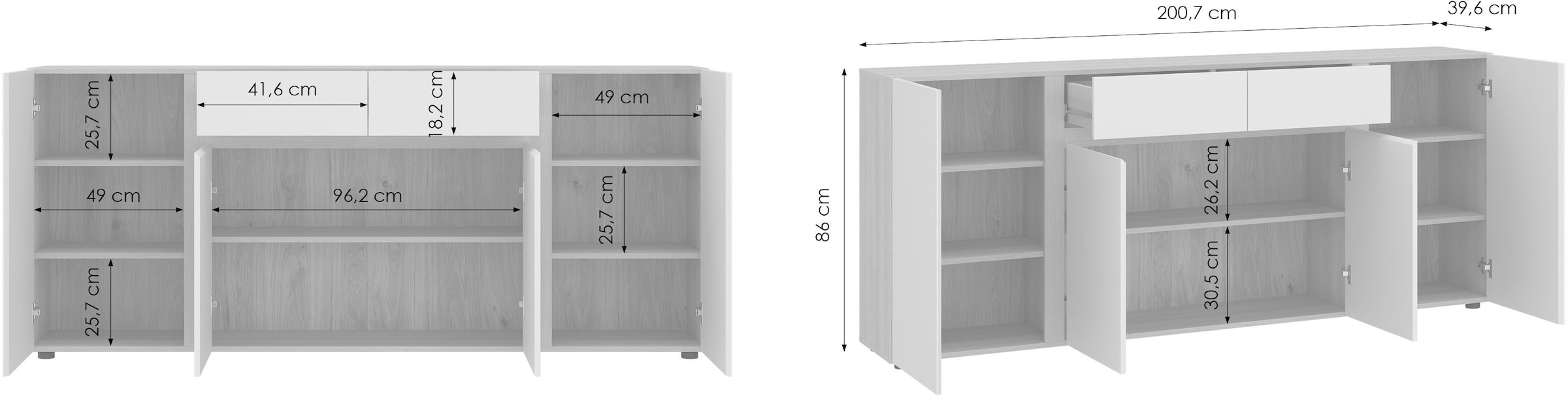 Home affaire Sideboard »TAVERA« Sideboard Breite 201 cm, modern, grifflos, viel Stauraum