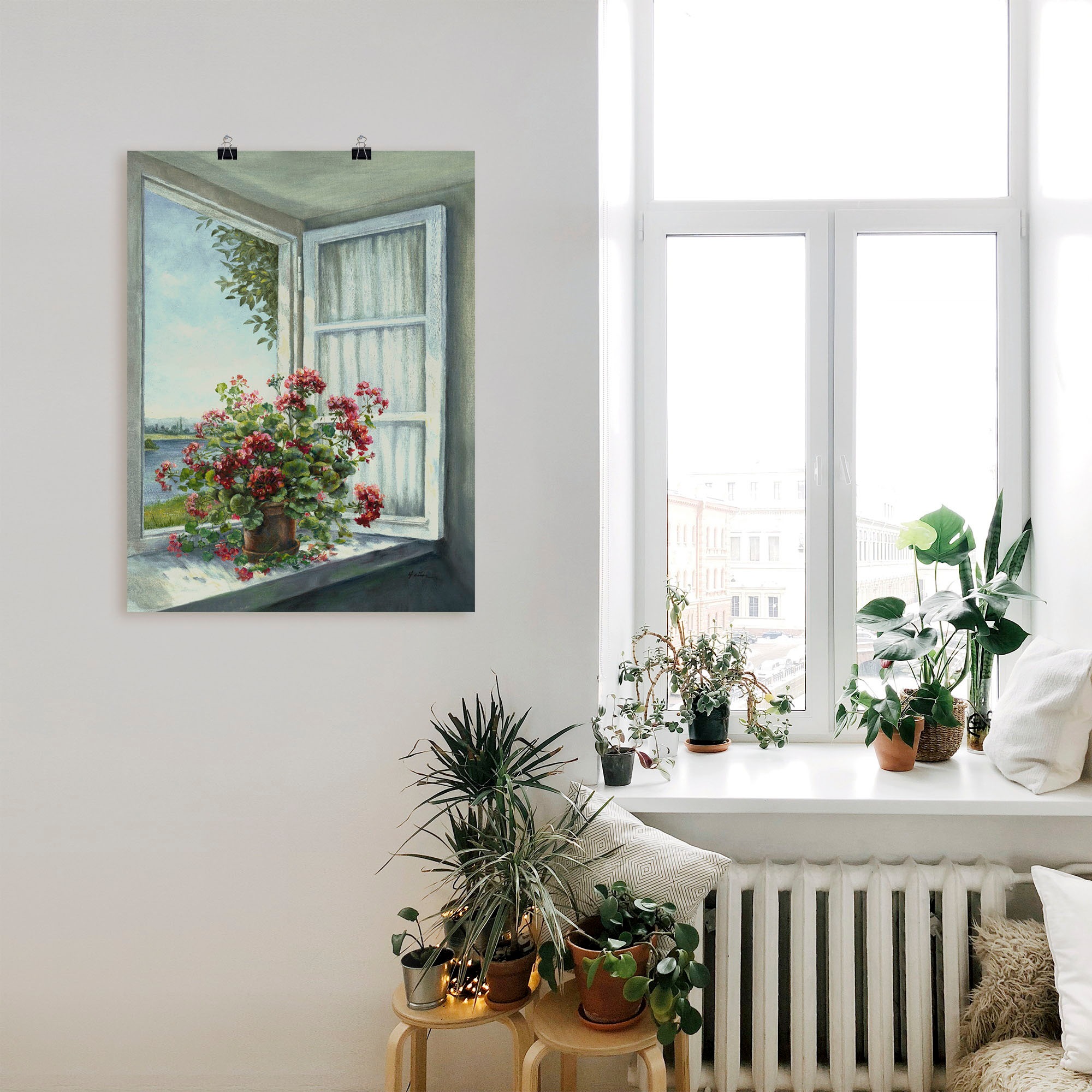 Artland Wandbild "Geranien am Fenster" Blumen 1 Stk. tlg. als Leinwandbild, günstig online kaufen