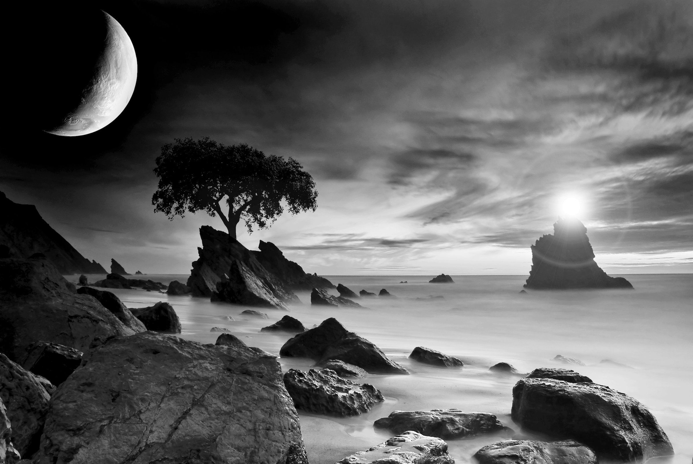 Papermoon Fototapete "Landschaft Schwarz & Weiß"