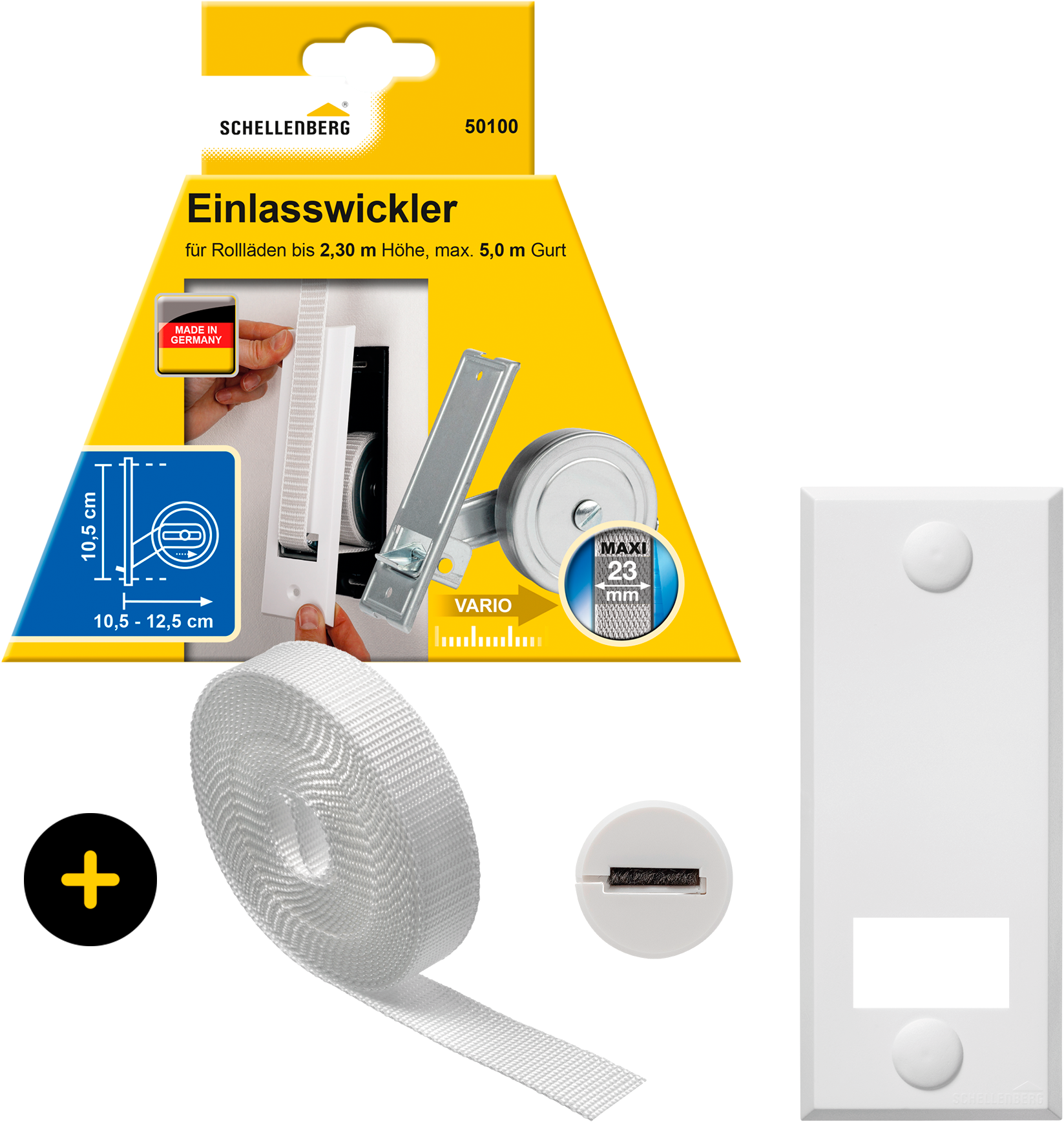 SCHELLENBERG Einlass-Gurtwickler "inkl. Abdeckplatte, Gurtführung, Rollladengurt grau oder weiß", 1 Stk., weiß, Gurtwickler, Unterputz Gurtwickler