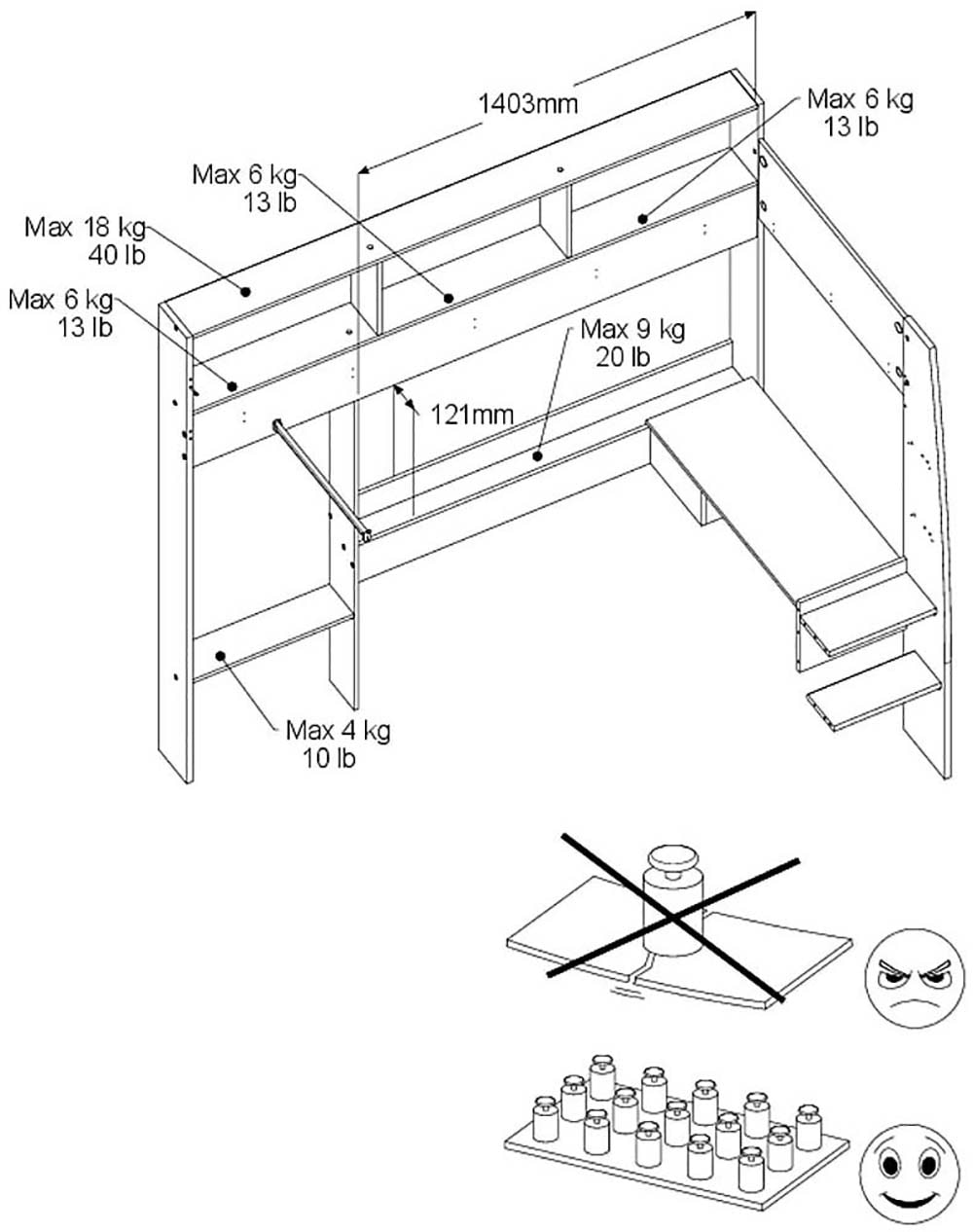 Parisot Hochbett »Shelter 11«, (1 St.), integrierter Schreibtisch, Leiter, Regal, Kleiderstange, Ablagen