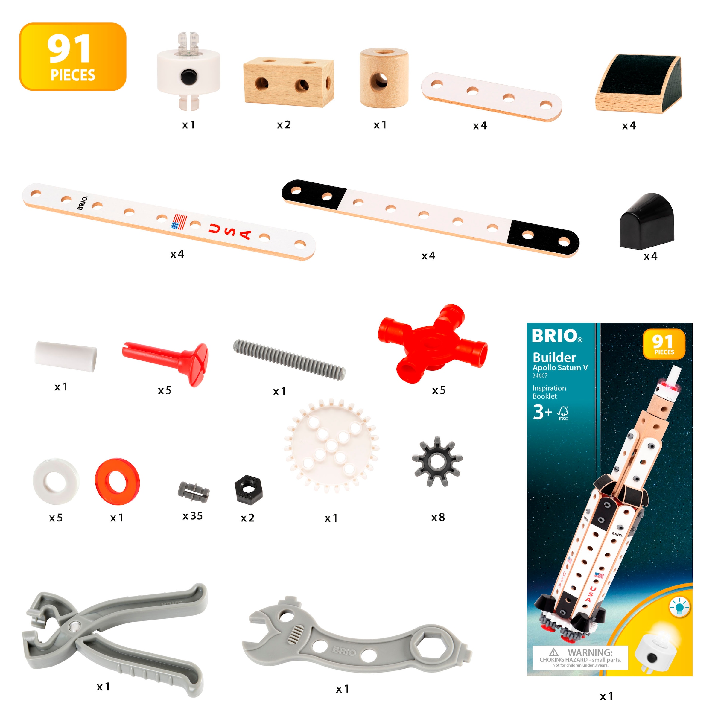 BRIO® Konstruktions-Spielset »BRIO Builder - Apollo Saturn V (34607)«, (91 St.), mit Licht