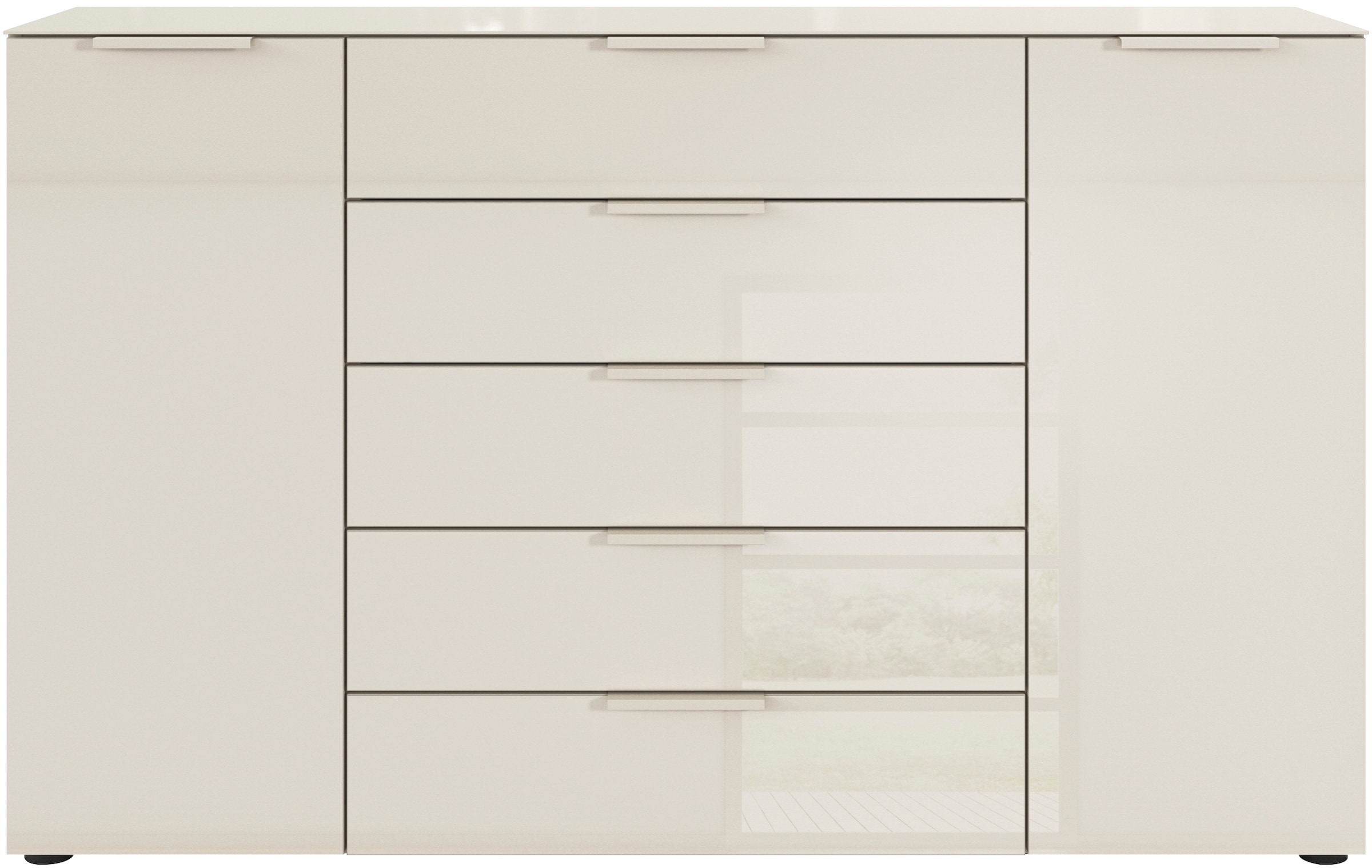 rauch Schubkastenkommode »Kommode Türkommode Sideboard Kombikommode FLIPP mit Glasfront«, (Breite 160/180 cm mit 4 Einlegeböden), 2-türig, 5 Schubladen, Soft-Close, Oberboden und Front Glas, 2 Breiten