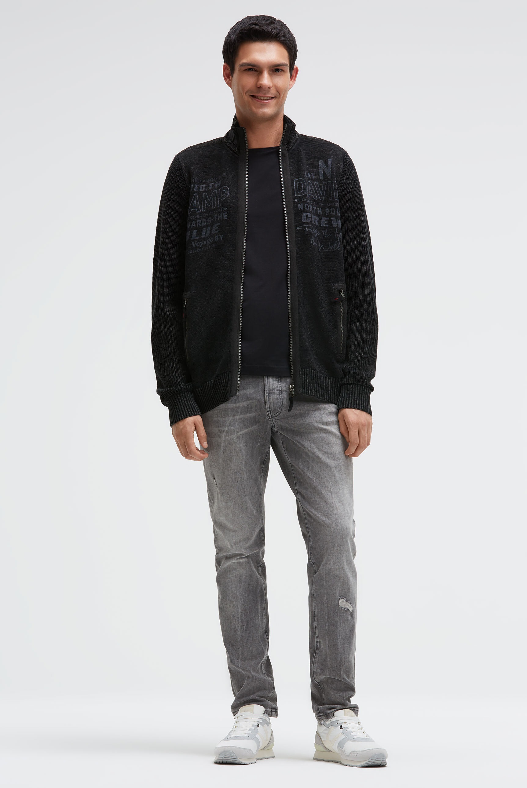 CAMP DAVID Strickjacke mit Reißverschlusstaschen