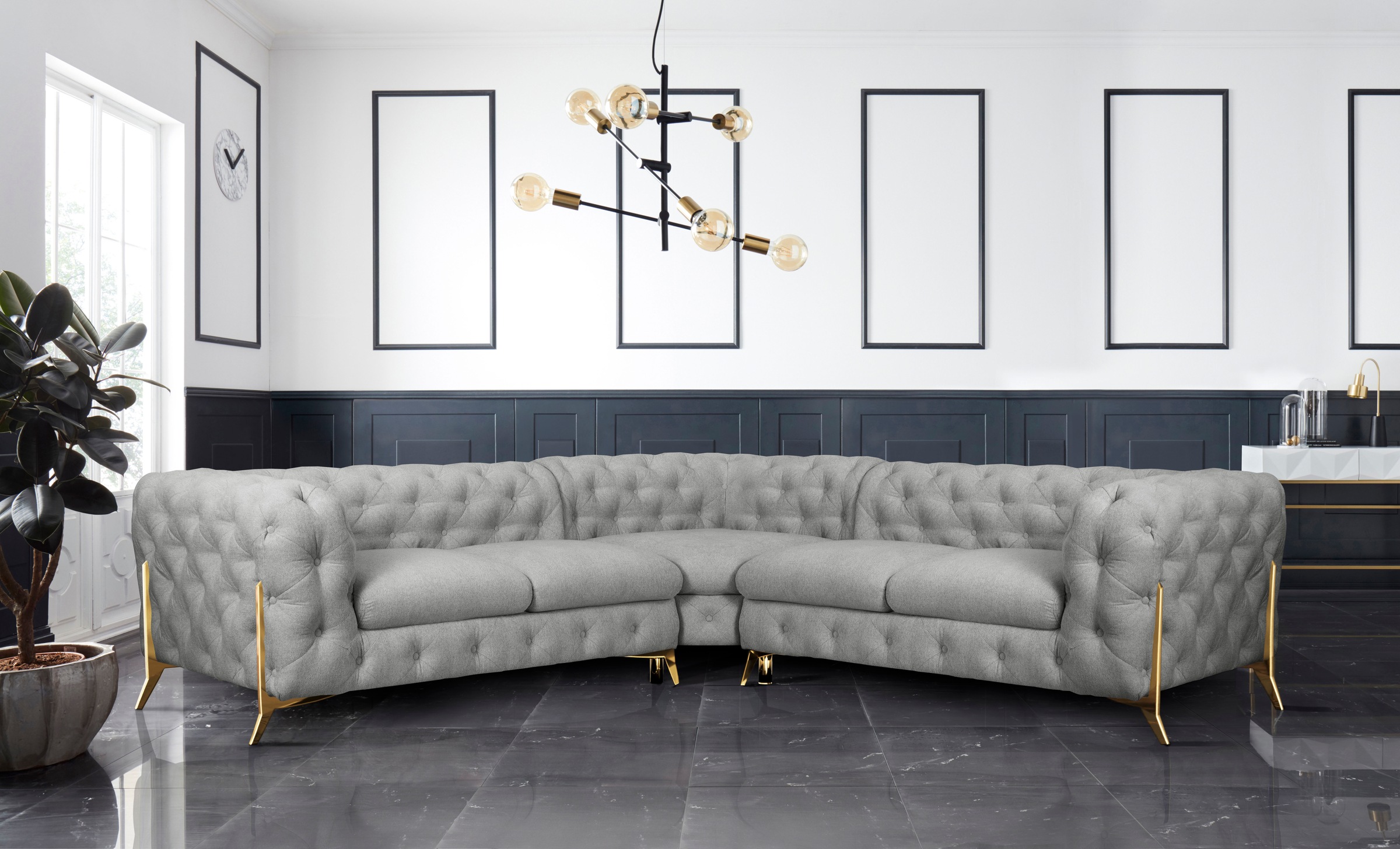 Leonique Chesterfield-Sofa »Amaury L-Form«, Chesterfield-Optik, Breite/Tiefe je 262 cm, Fußfarbe wählbar