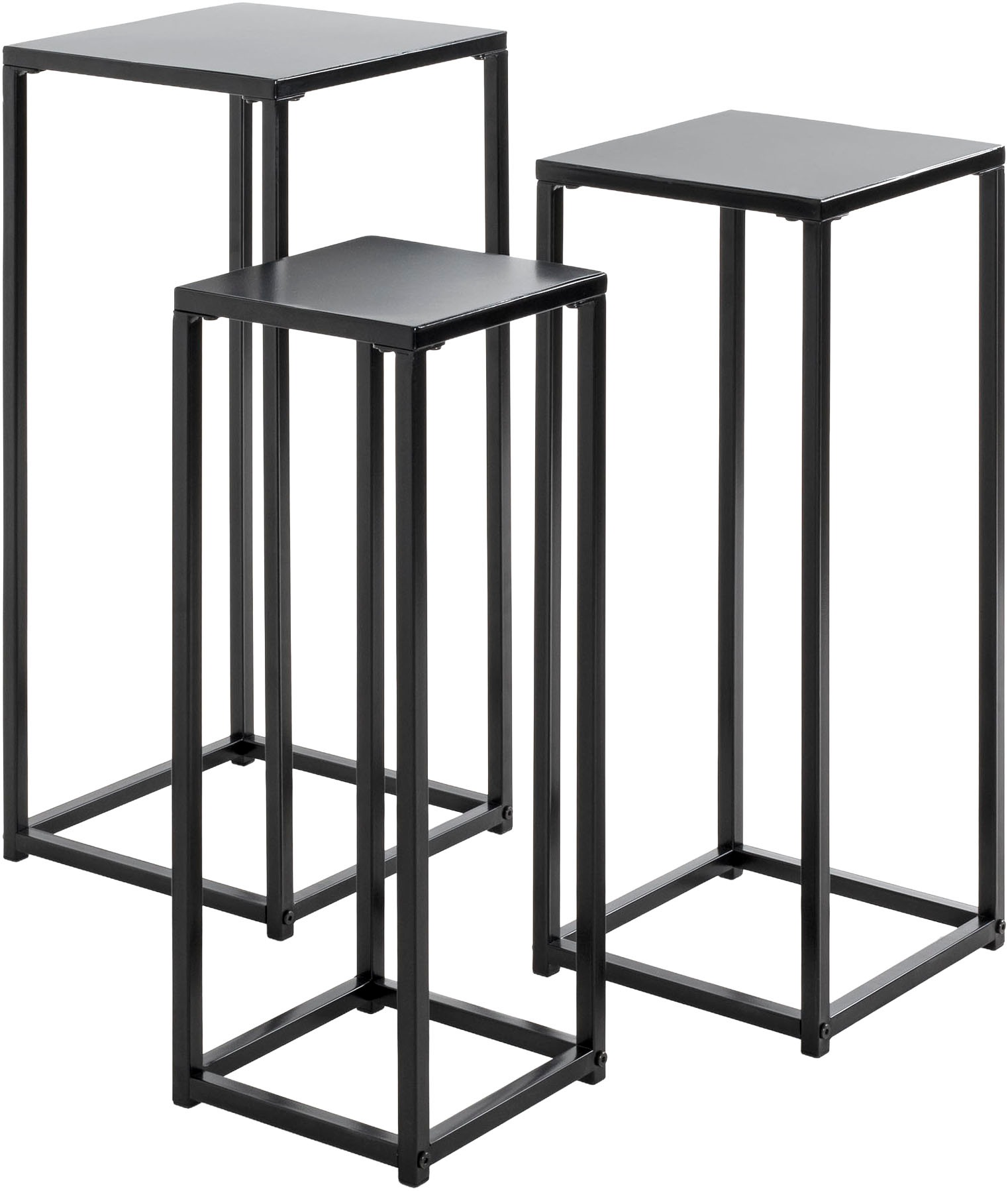 HAKU Blumentisch »Blumenpodest, Blumenständer, Pflanzsäule« Set, 3er Set, 3 Stk. tlg. quadratisch - aus Metall Schwarz B/T/H 22/22/61, 26/26/66, 30/30/71 cm