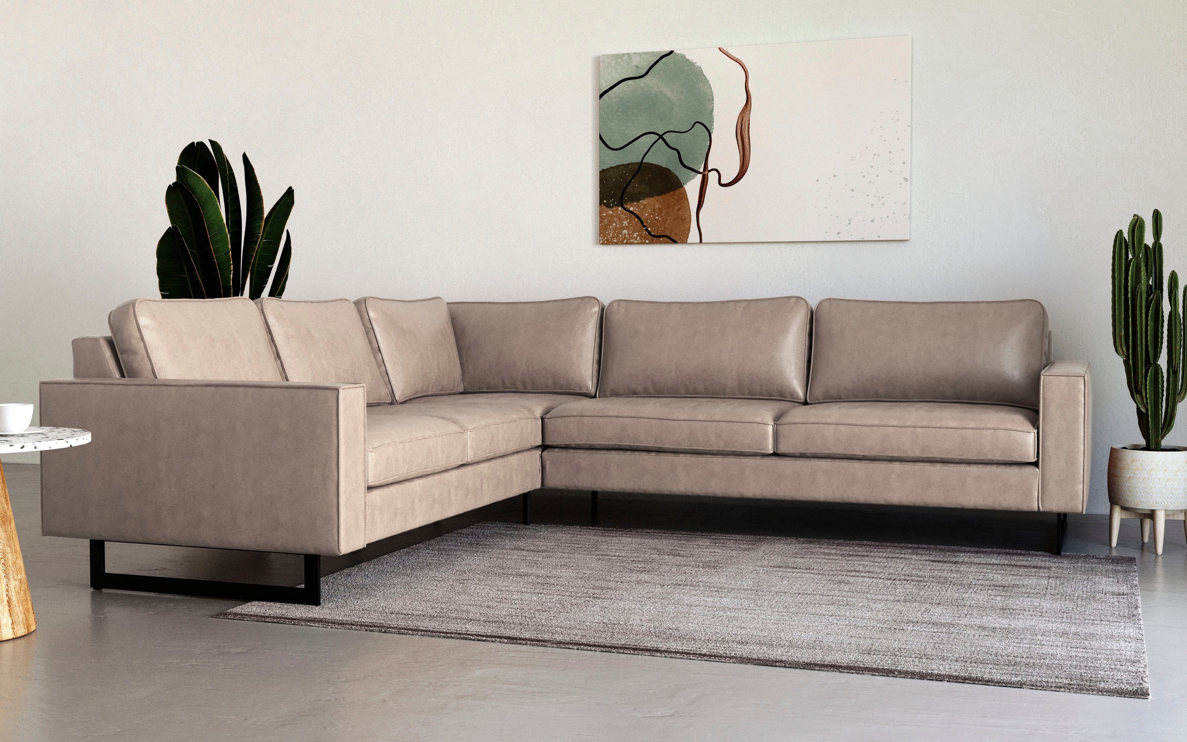 Places of Style Ecksofa »Pinto, XXL, 250/290 cm, langer Schenkel, Ottomane«, Cord, Chenille, Lederoptik, mit Keder, Metallfüße, Wellenunterfederung