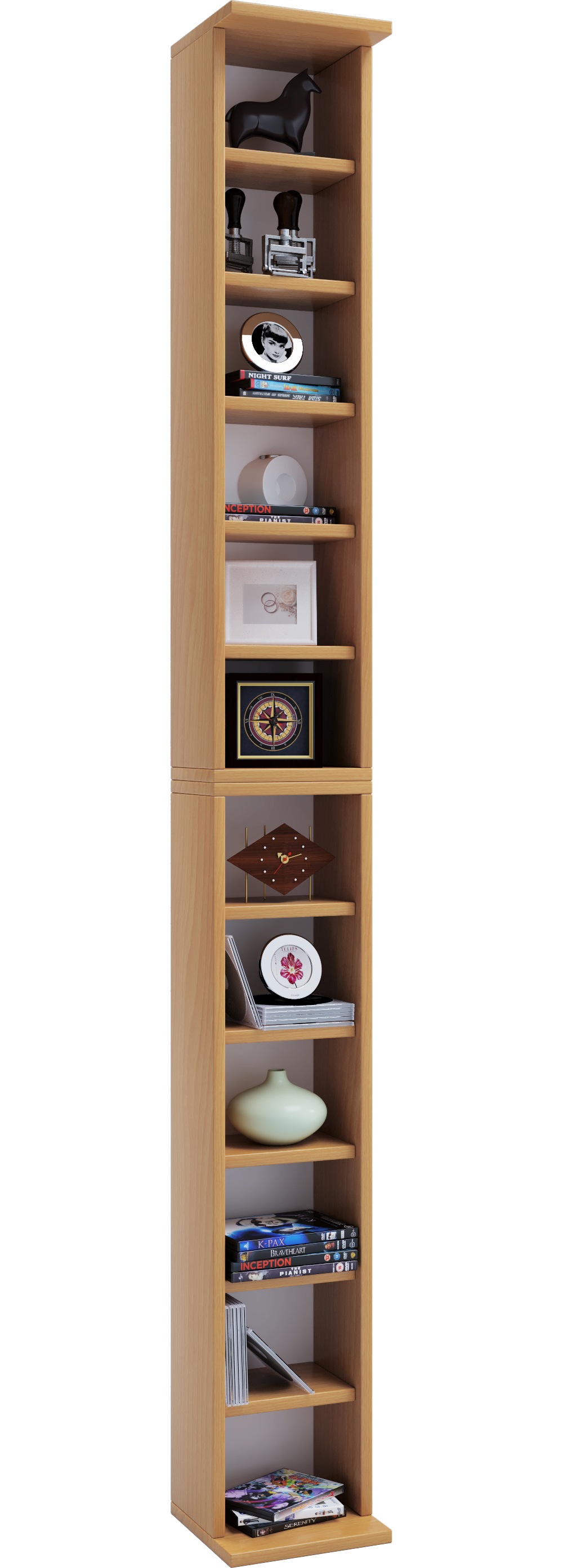 VCM Standregal »VCM Holzregal stehend | platzsparender CD Schrank für 204 CDs oder 72 DVDs | Maße: H. 180 x B. 21 x T. 20 cm | Elegantes DVD Regal stehend | Blu-Ray Regal | CD Regal - Bigol«