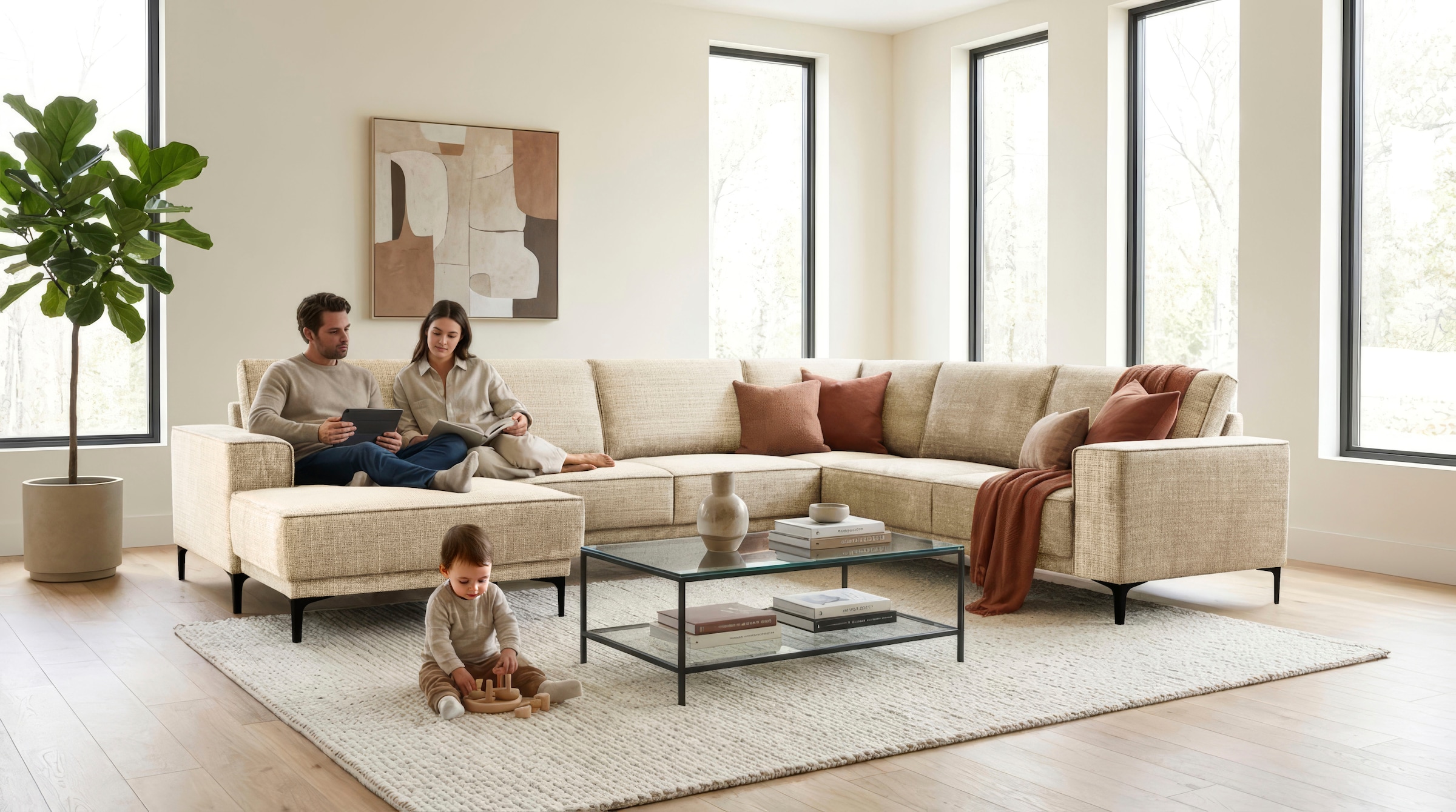 OTTO home Wohnlandschaft "OLAND Chenille U-Form, XXL, B: 342 cm, Skandi-Design" Skandi-Design in Struktur, Flachgewebe, Luxus-Microfaser, Boucle