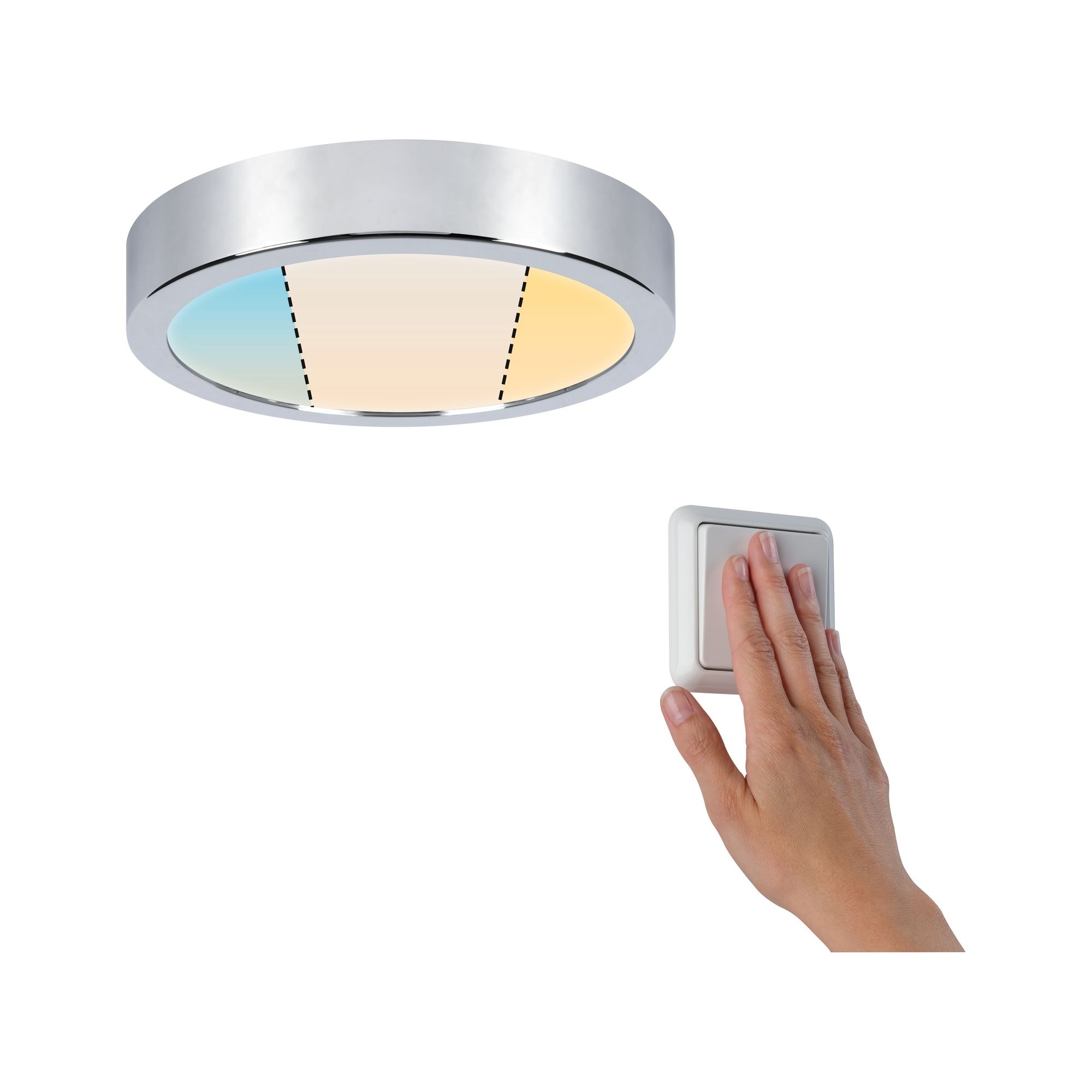 Paulmann LED Deckenleuchte Panel Aviar rund WhiteSwitch IP44 220mm 13W 2.700K Chrom, 1 St., Tageslichtweiß