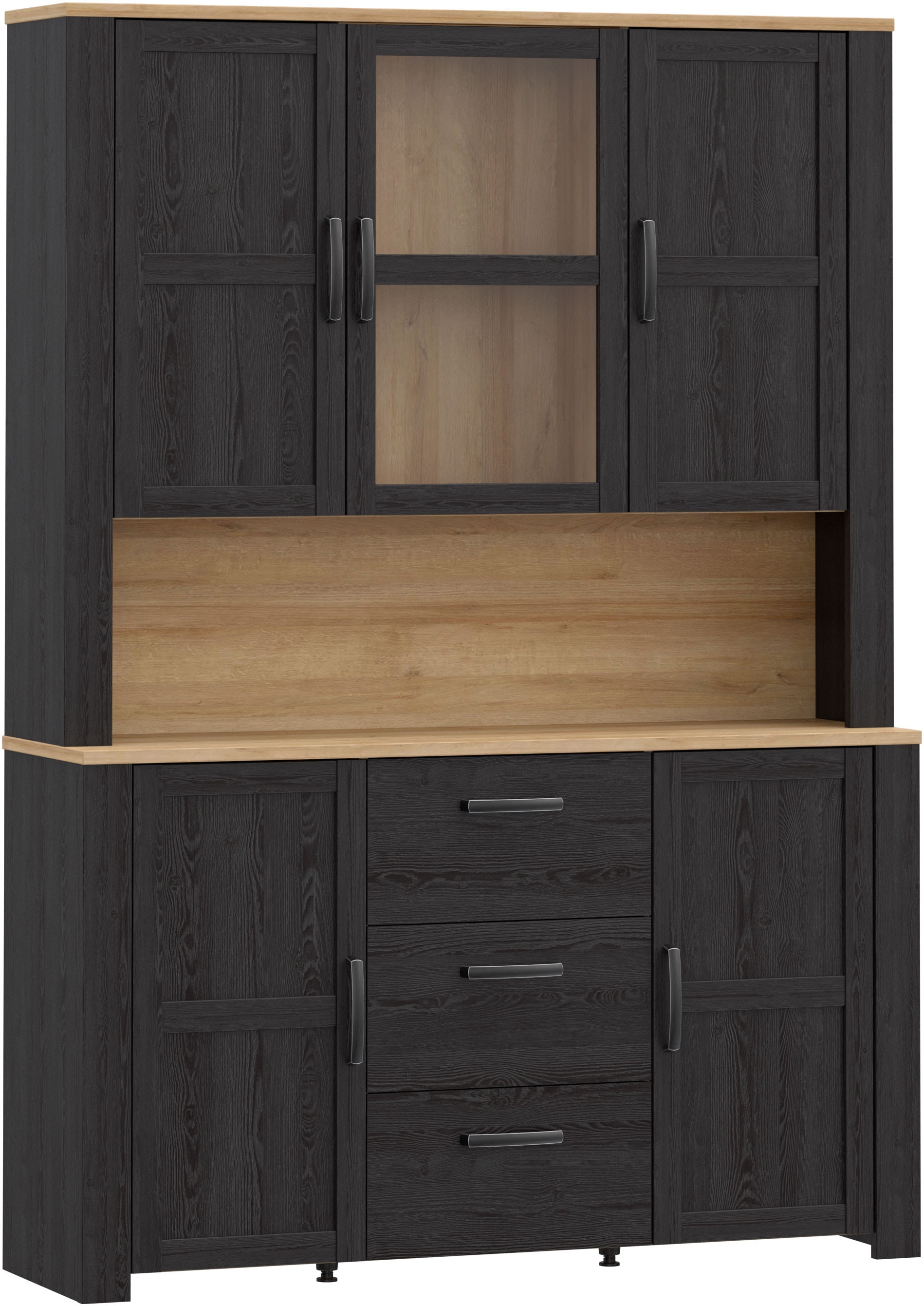 FORTE Buffet »Bohol, großes Highboard,4Türen, 1 Glastüre, 3 Schubkästen« B/H/T 146,1/205,4/42 cm, sehr viel Stauraum