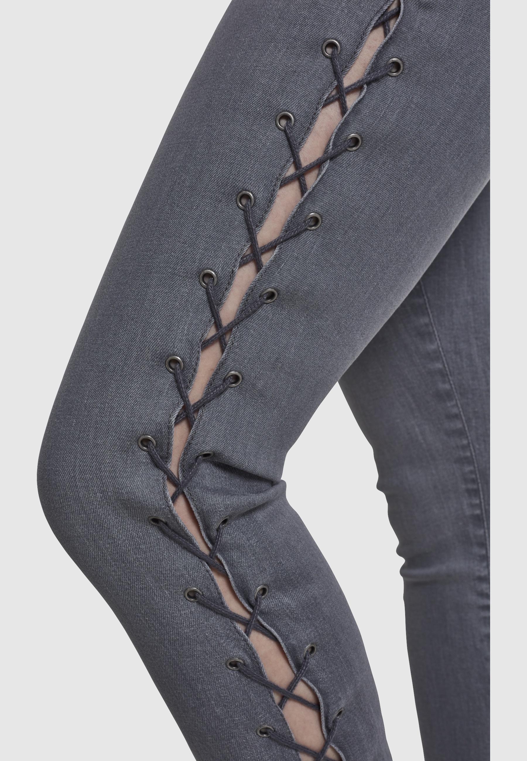 URBAN CLASSICS Bequeme Jeans »Urban Classics Damen Ladies Denim Lace Up Skinny Pants« 1 Stk.