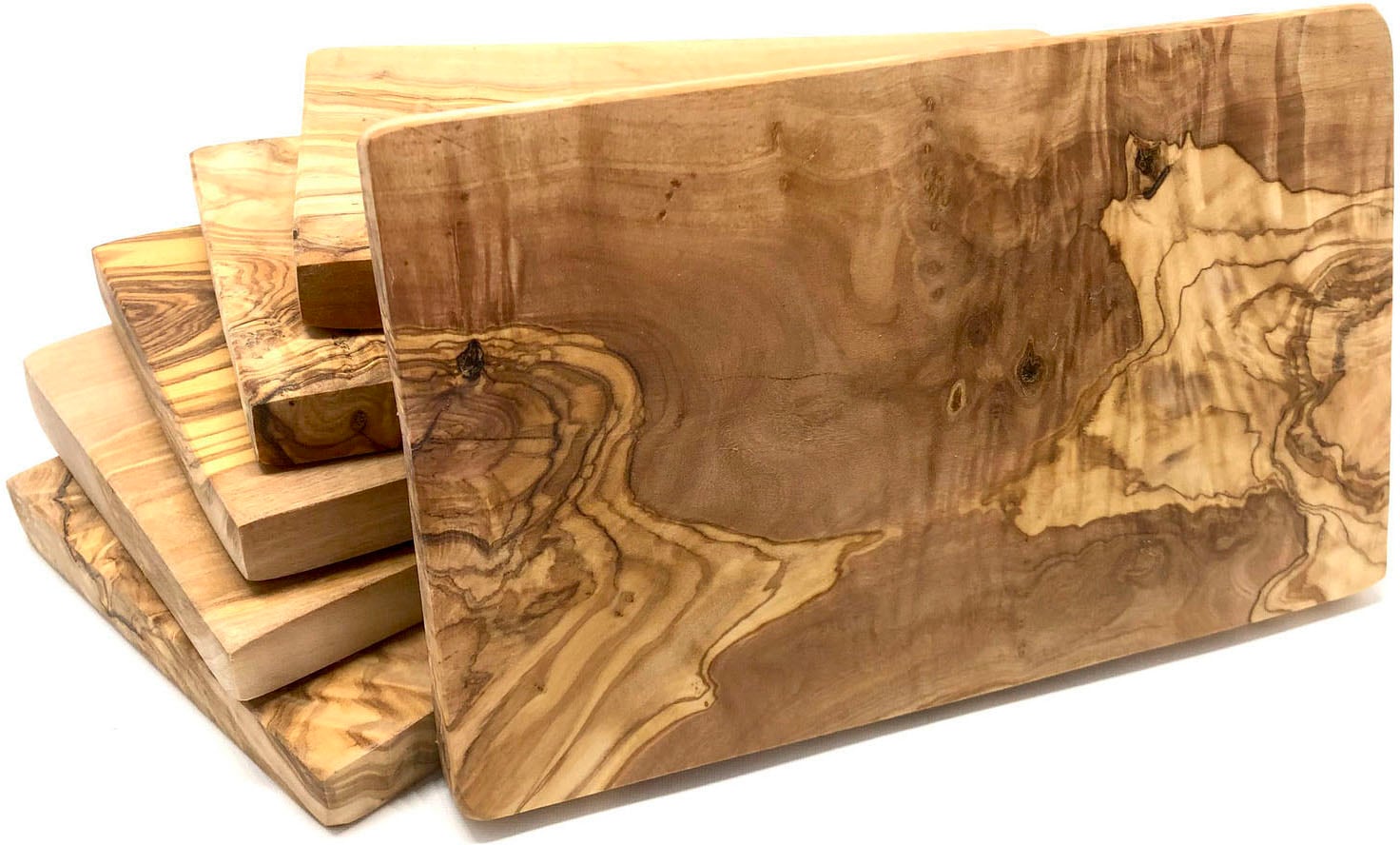 Olivenholz-erleben Frühstücksbrett »eckig aus hochwertigem naturbelassenem Olivenholz«, (Set, 6 St., 6x Frühstücksbrett eckig), Mediterraner Look, einzigartige Maserung, je Gr. 25x15 cm