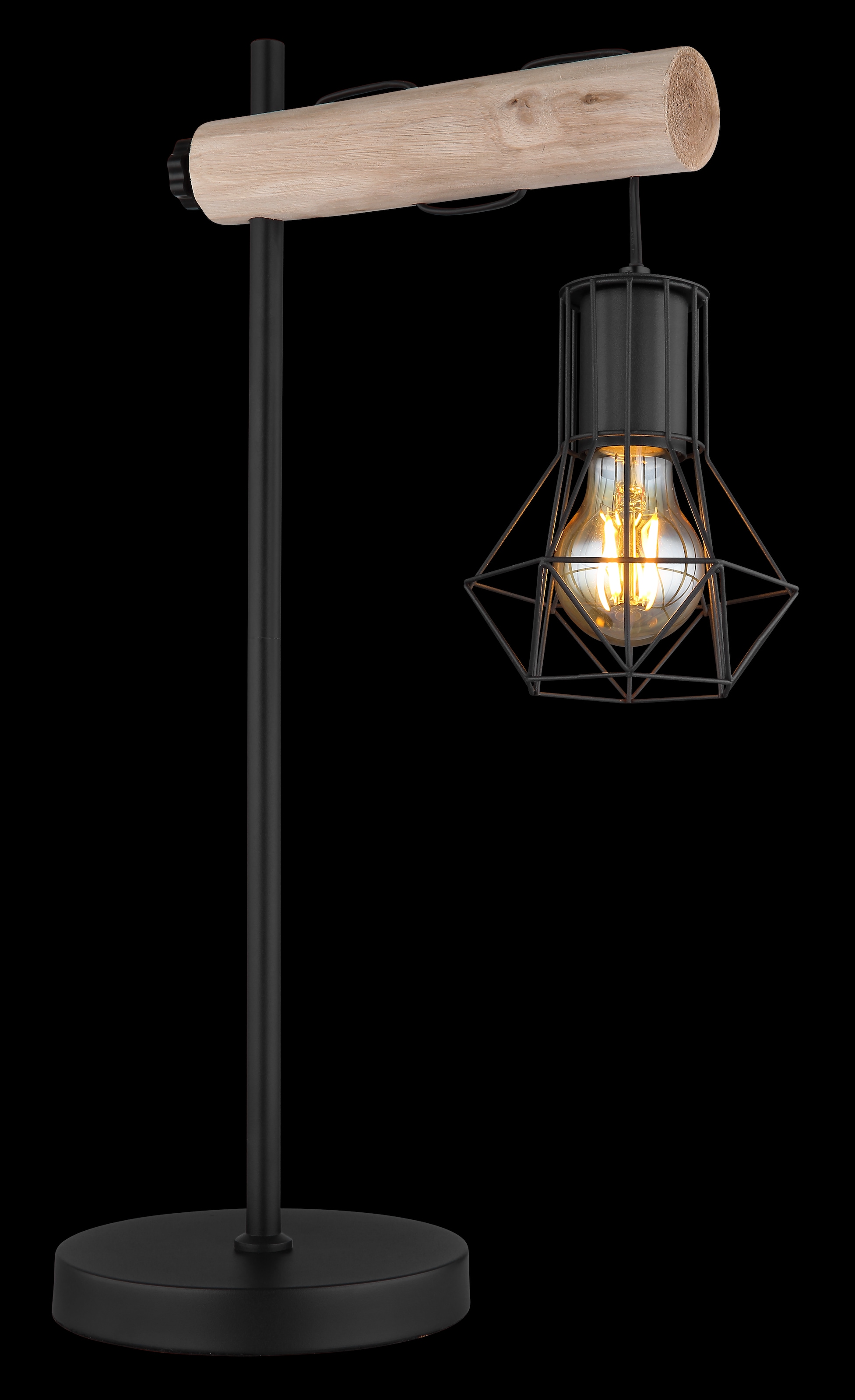 GLOBO LIGHTING Tischleuchte »PRISKA« E27 1 Stk. mit Holz natur und Metallgeflecht, höhenverstellbar