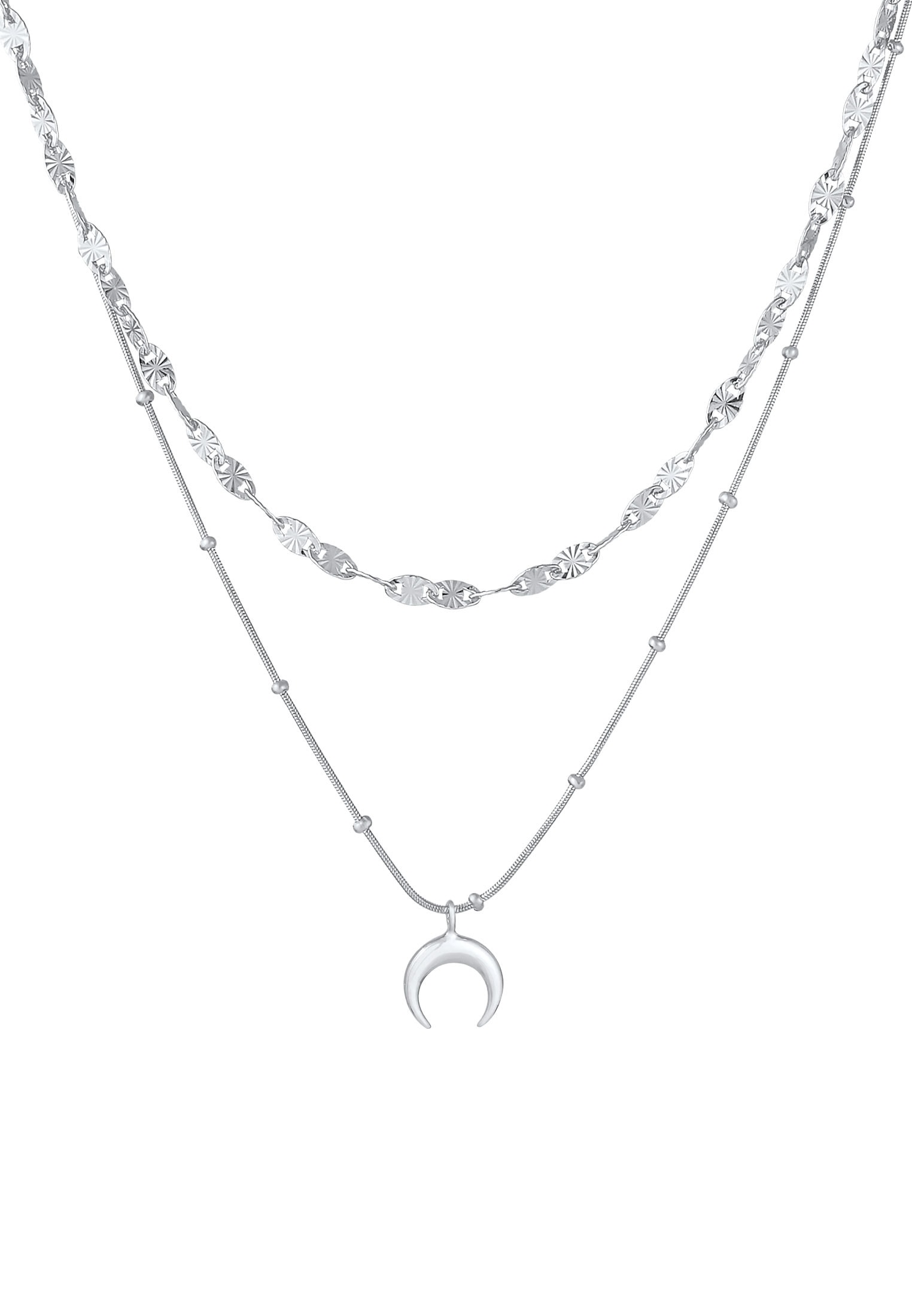Elli Gliederkette »Layer Plättchen Mond Sichel Kugelkette 925 Silber«