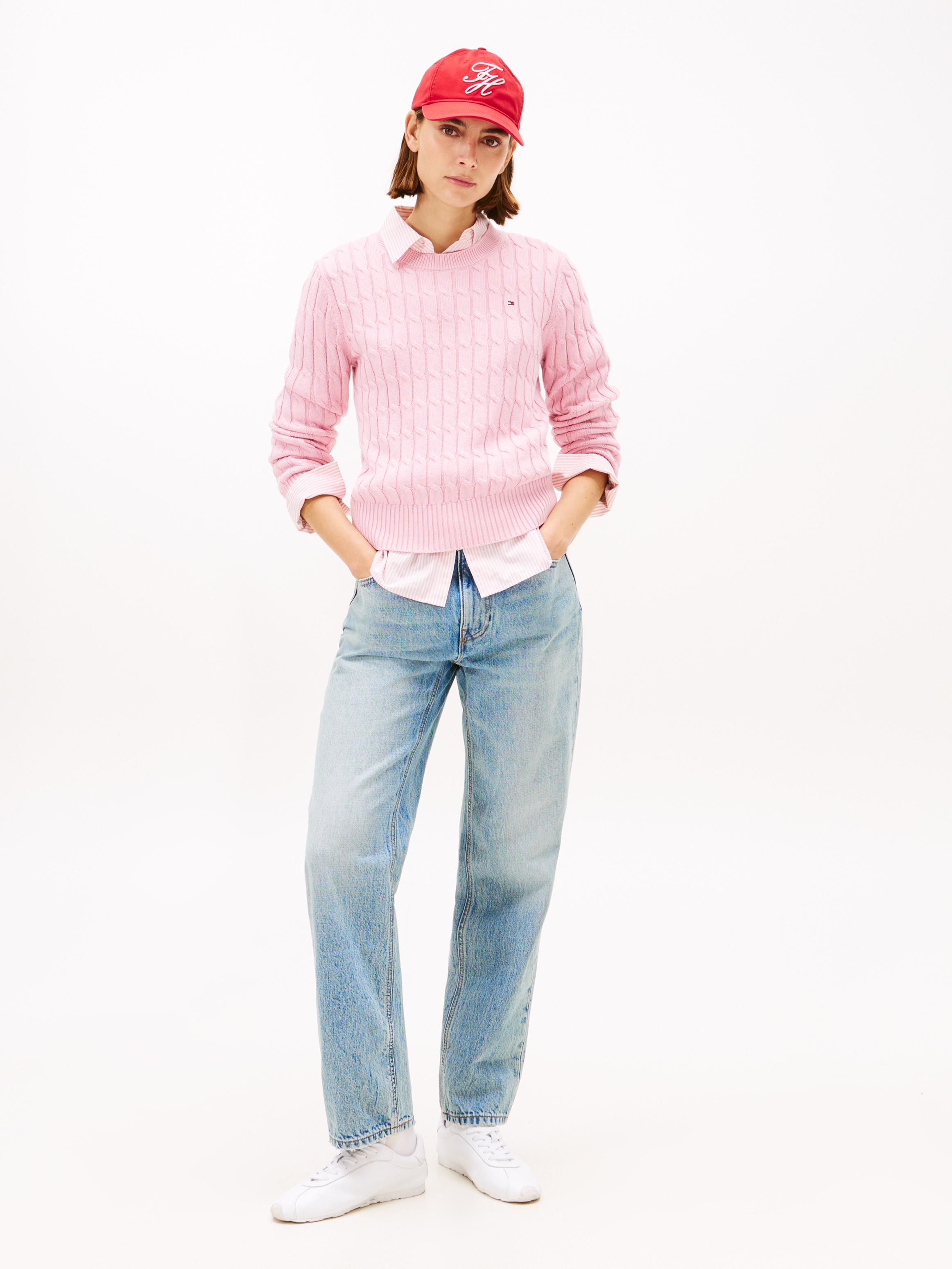 Thumbnail - Tommy Hilfiger Rundhalspullover "CO CABLE MID GG C-NK LS SWT" mit Zopfmuster