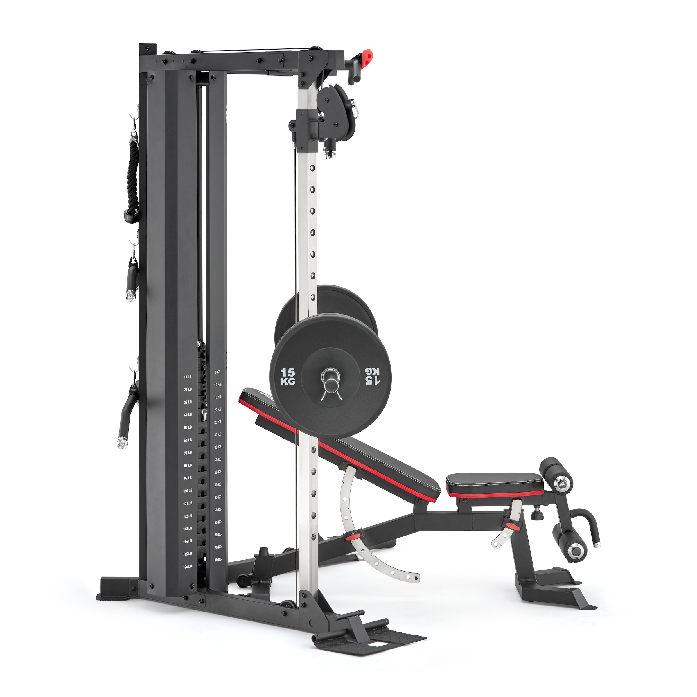 adidas Performance Trainingsstation "adidas Cable Crossover - Kabelzugstation mit Rack" 2 Gewichtsblöcke 2×80 kg Kabelzug, Rack, 40-fach verstellbar & Landmineen)
