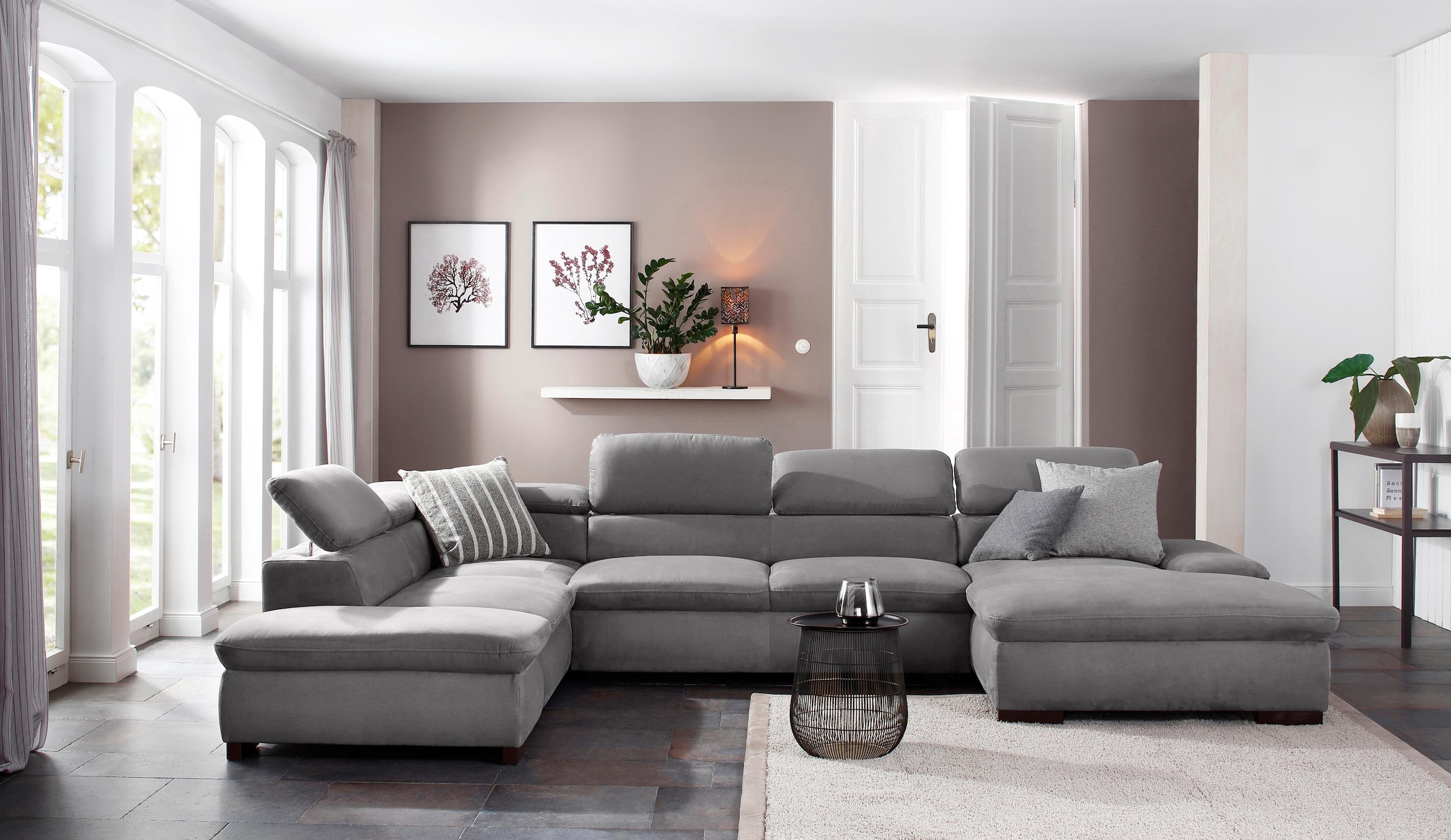 OTTO home Wohnlandschaft "Alberto U-Form, B: 350 cm, mit Kopfteilverstellung, XXL-Sofa" optional mit Schlaffunktion, Couch mit Lederoption