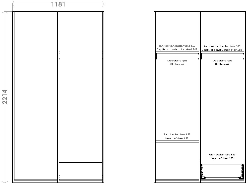 Müller rechts SMALL Schublade Inklusive | LIVING »Modular 1 Variante unten Plus kleiner Kleiderschrank BAUR 2«,