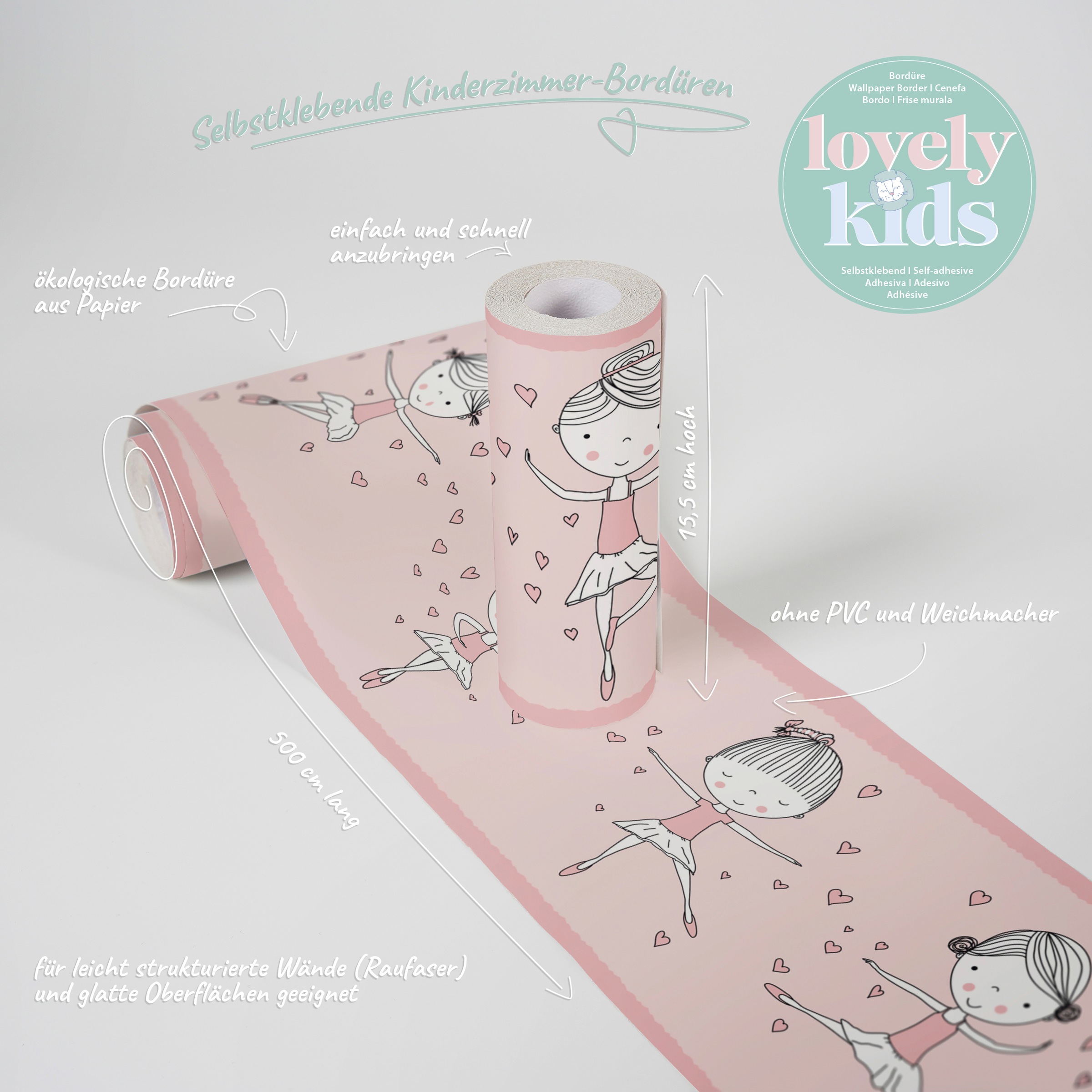 A.S. Création Bordüre »Dancing Ballerina«, Motiv-abstrakt-naturalistisch, Tapete Kinder Borte Wohnzimmer Schlafzimmer Küche modern Design Optik