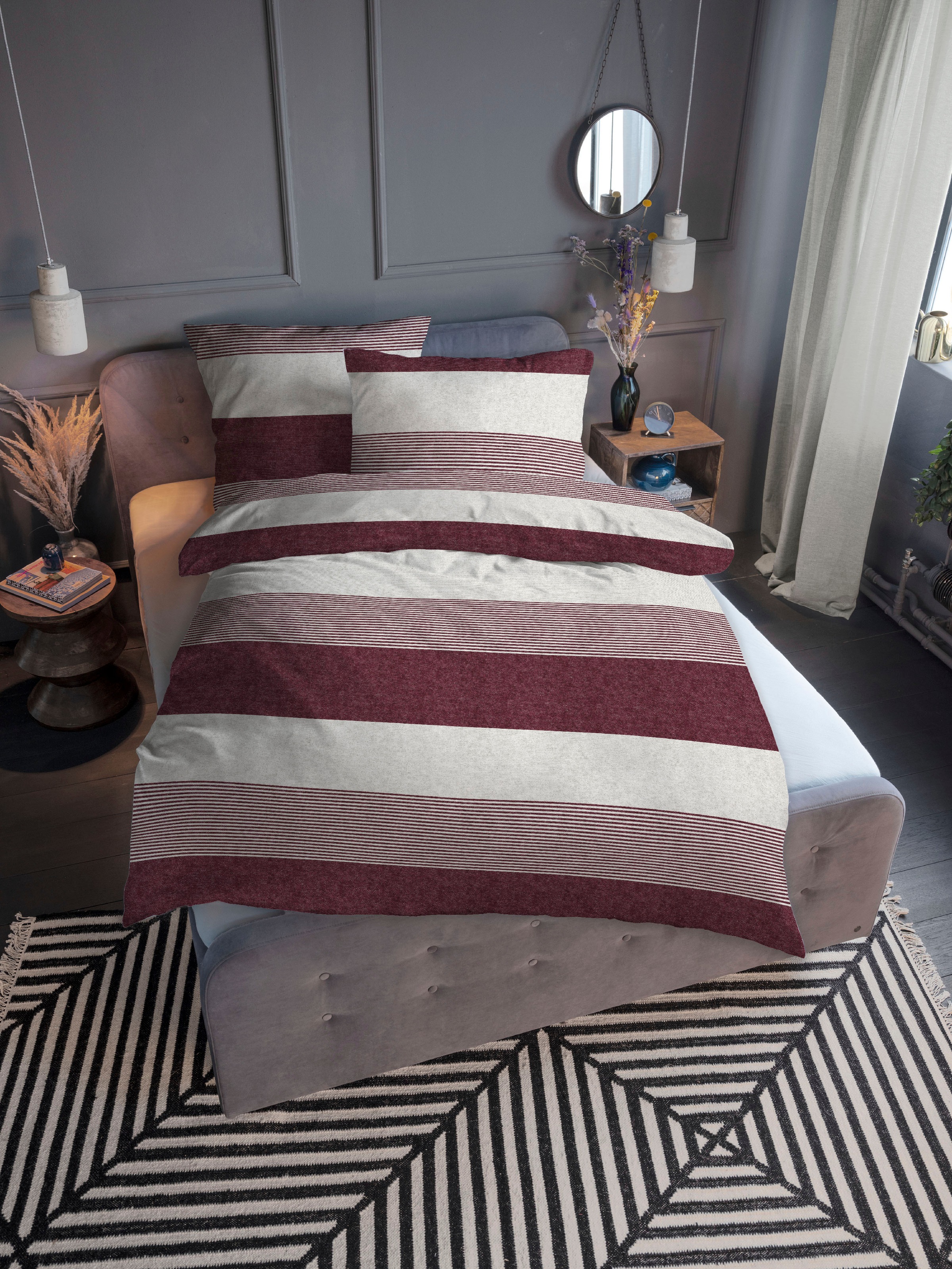 TOM TAILOR Bettwäsche »Caro«, (2 tlg.), made in Germany, warme kuschelige Biber Qualität (Flanell) aus 100% Baumwolle, Bett- und Kopfkissenbezug mit Reißverschluss, Bettwäsche-Set nachhaltig durch Anteil recycelter Baumwolle