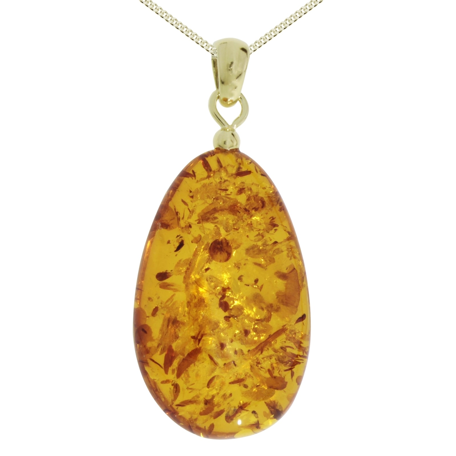 Kette mit Anhänger OSTSEE-SCHMUCK "Ostsee-Schmuck Kette mit Anhänger Tropfen ca. 30 mm lang" Gr. 50, gold, Halsketten, Damen, 50cm, Silber 925 (Sterlingsilber), L: 42 4