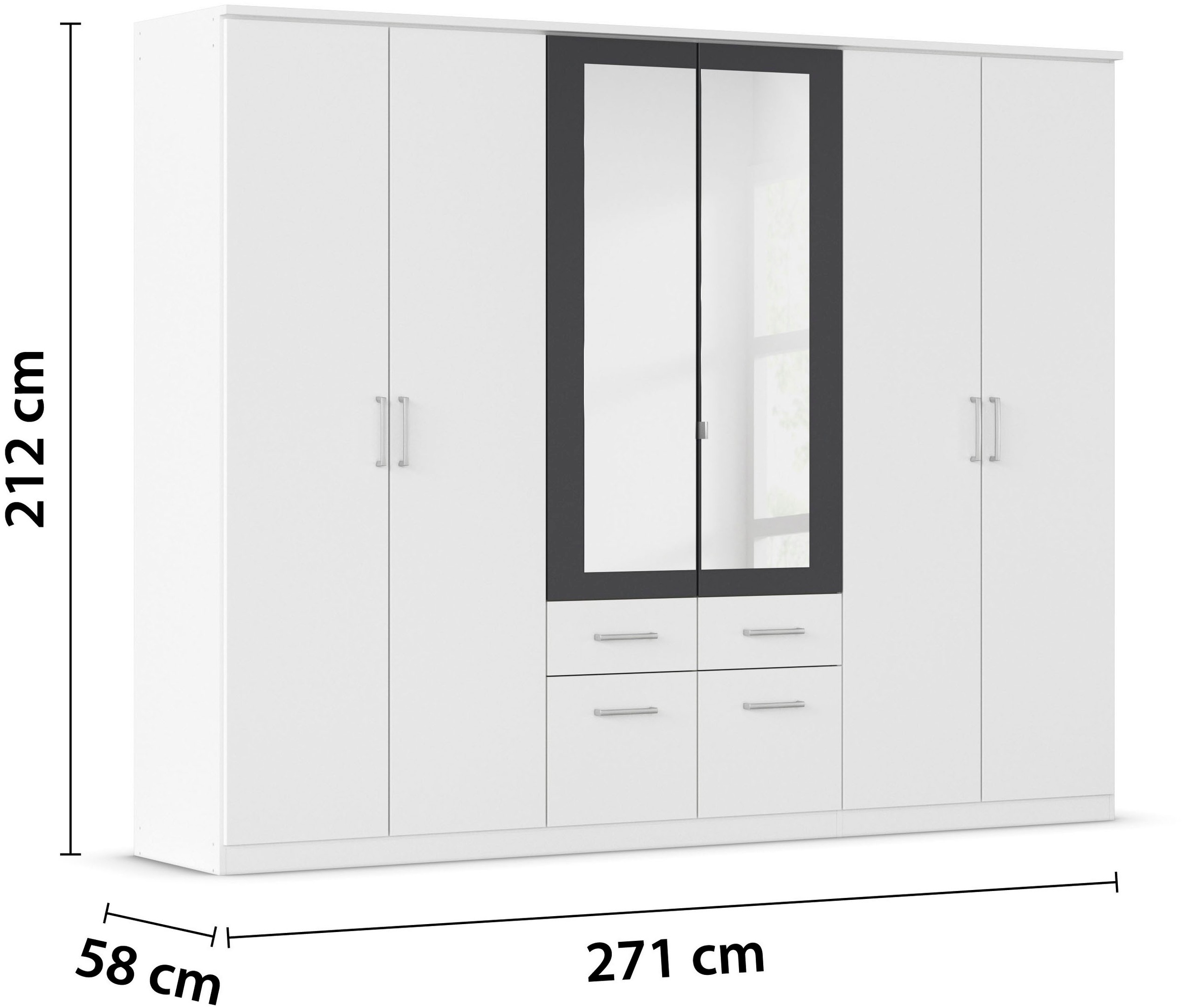 rauch Kleiderschrank »Drehtürenschrank Schrank Garderobe BURANO«, mit Schubladen und Spiegelumrandung in Farbabsetzung MADE IN GERMANY