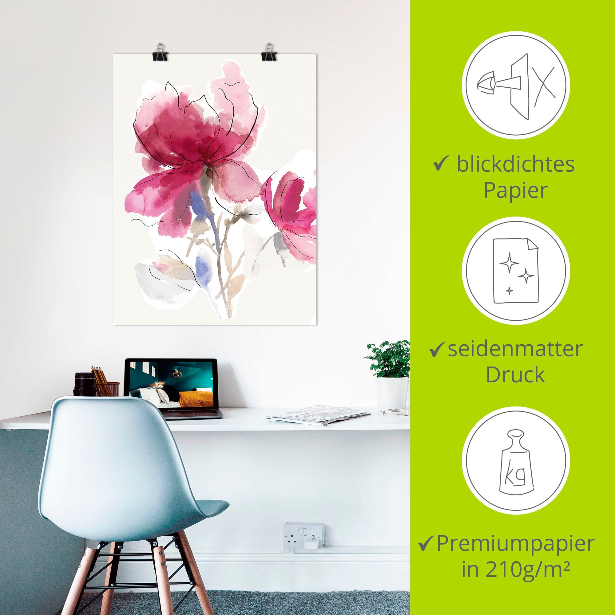 Artland Wandbild »Rosige Blüte I.«, Blumenbilder, (1 St.), als Alubild, Leinwandbild, Wandaufkleber oder Poster in versch. Größen