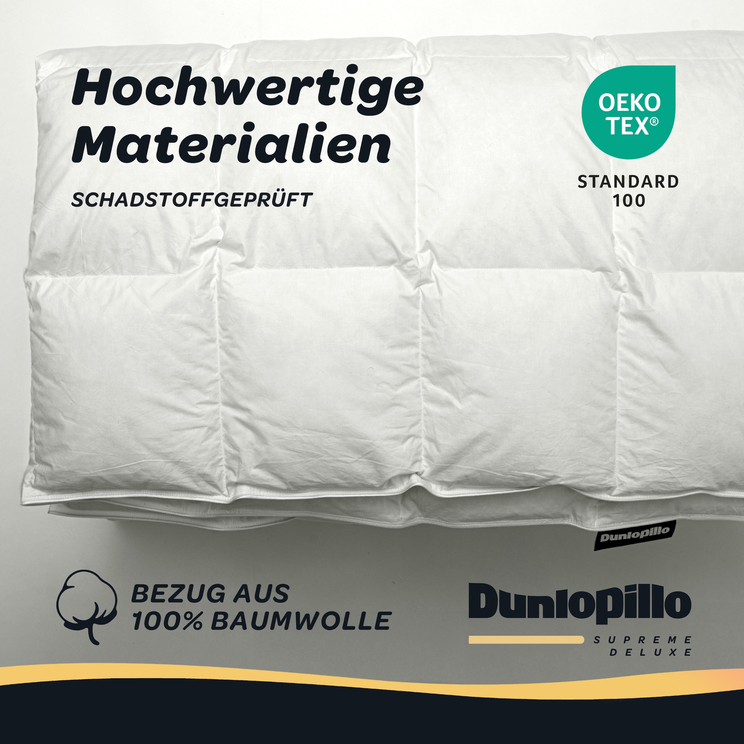Dunlopillo Gänsedaunenbettdecke »Dunlopillo Supreme Deluxe, "NEUHEIT" in Größe 135x220 & 155 220 cm« leicht Füllung 90% Gänsedaunen & 10% Federn 1 Stk. tlg. Hergestellt in Deutschland & Downpass zertifiziert, NOMITE